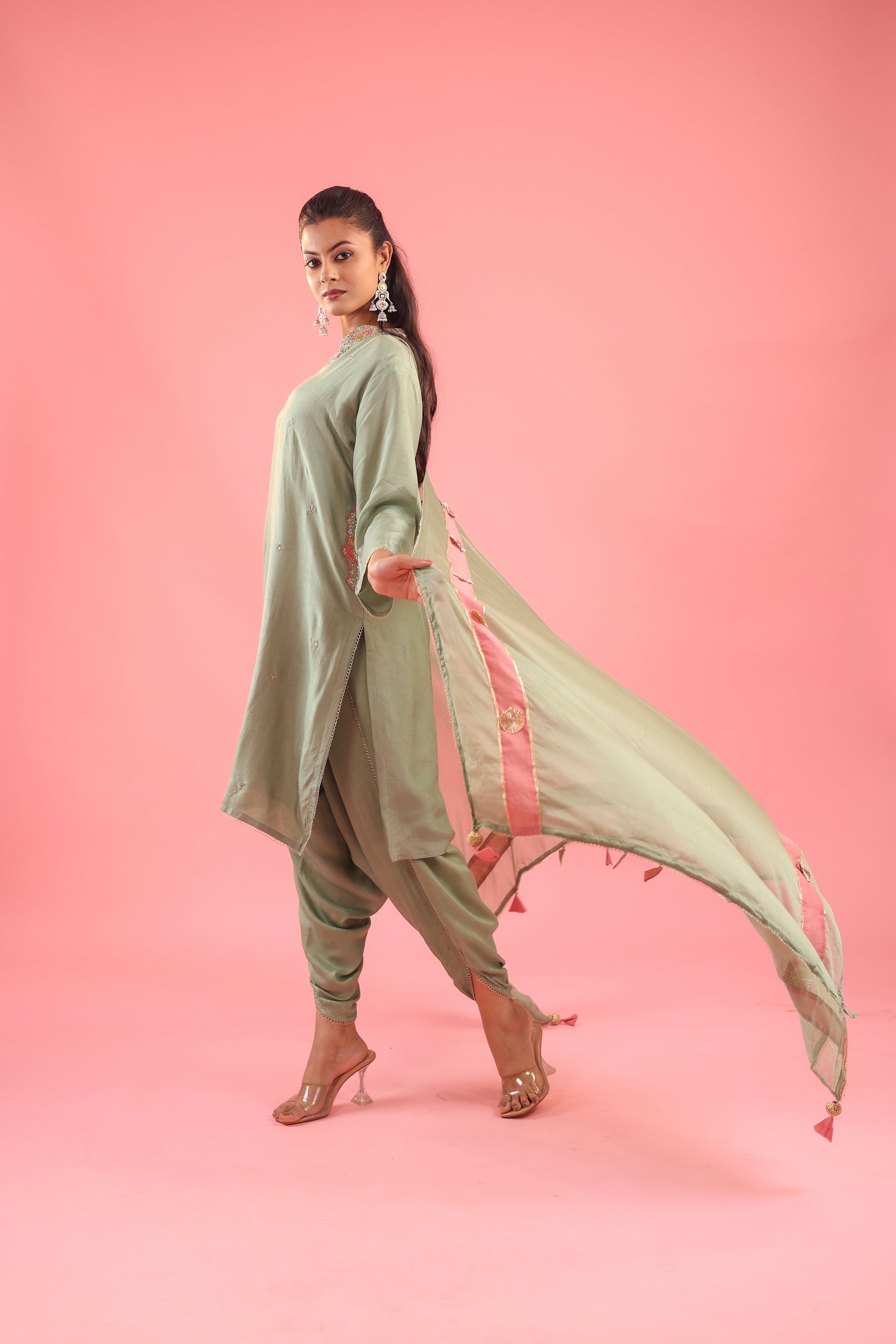 Regal Allure – Embroidered Dola Silk Suit Set for Women