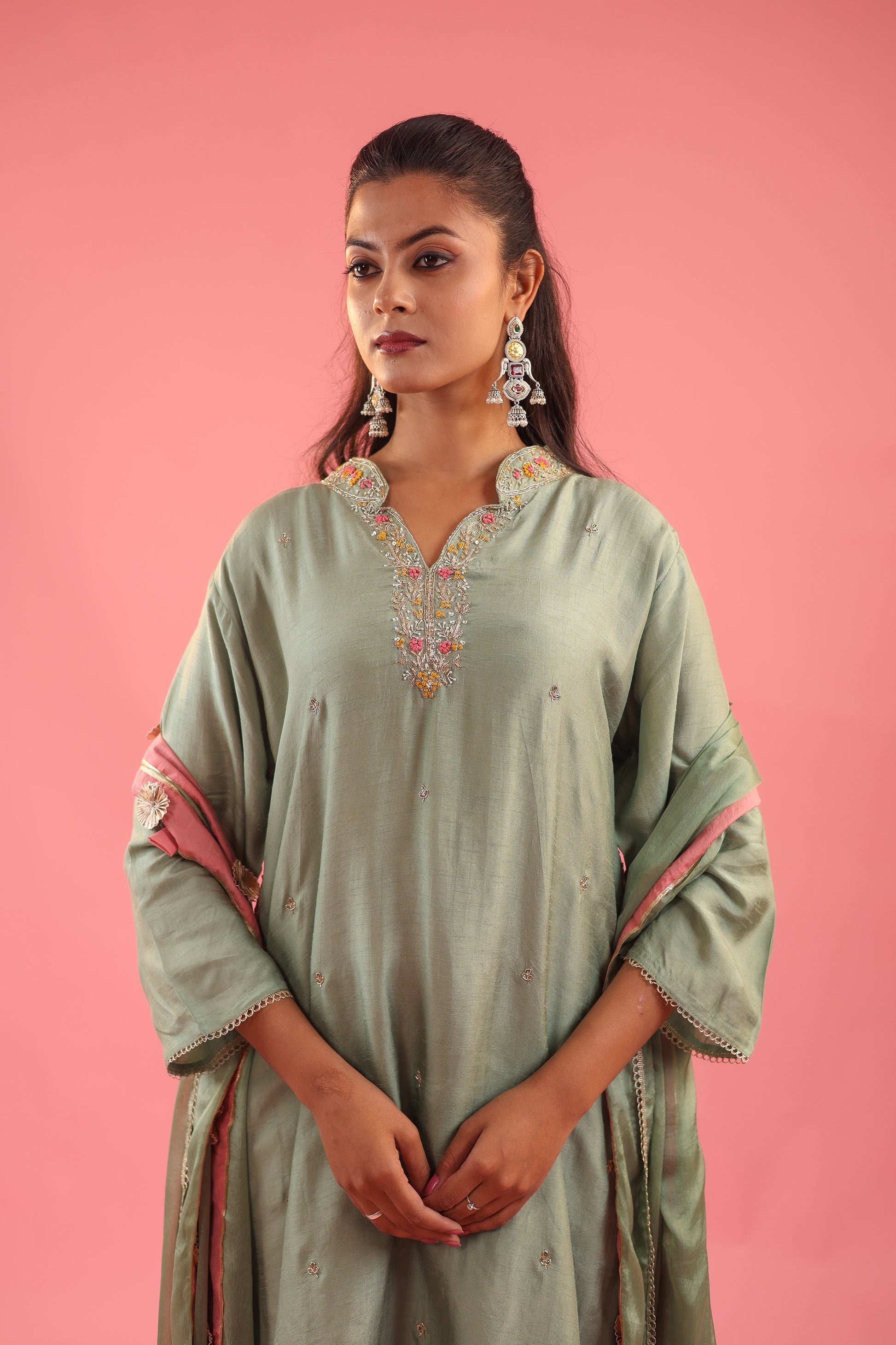 Regal Allure – Embroidered Dola Silk Suit Set for Women
