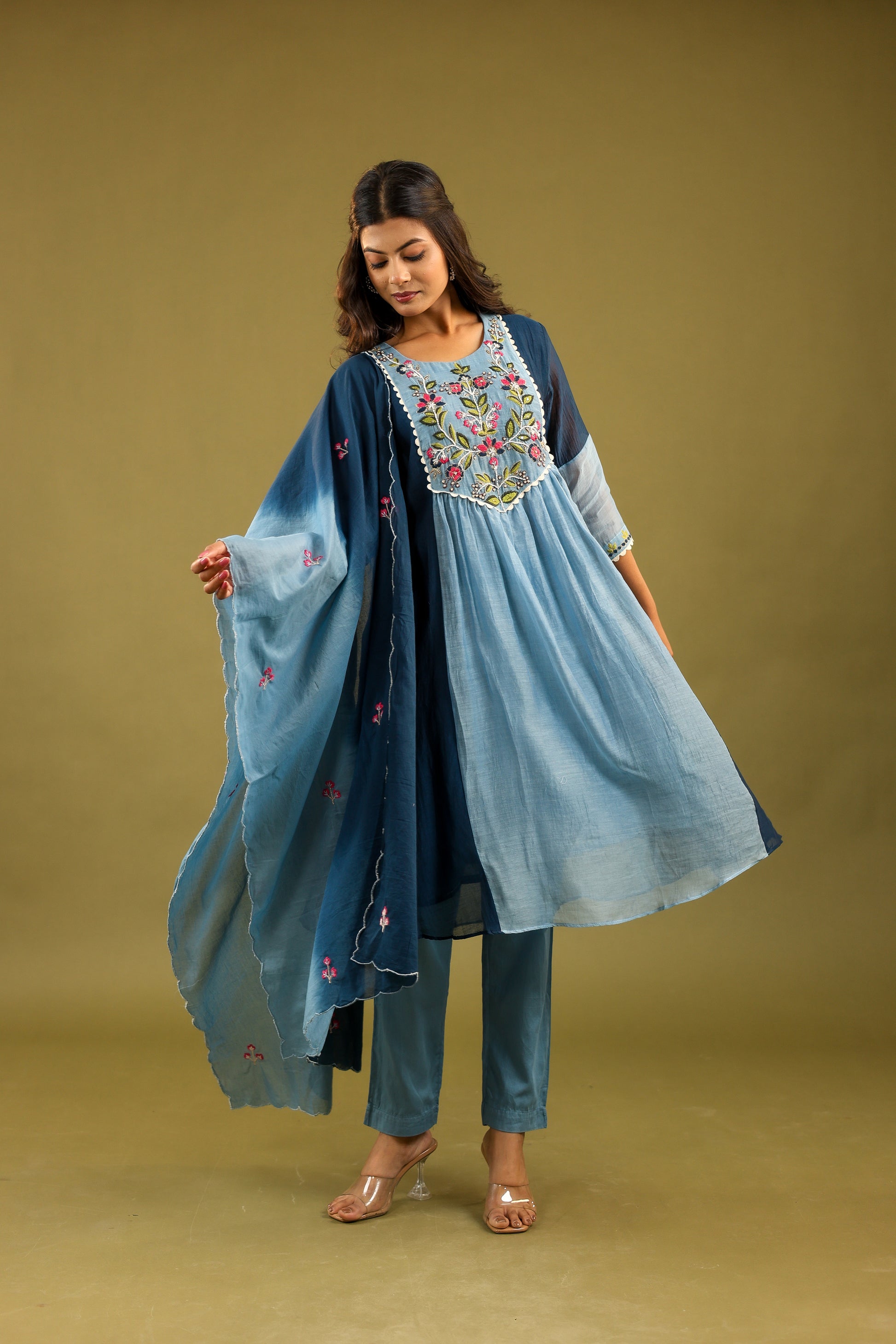 Elegance Bloomed – Hand Embroidered Mul Chanderi Suit Set for Women