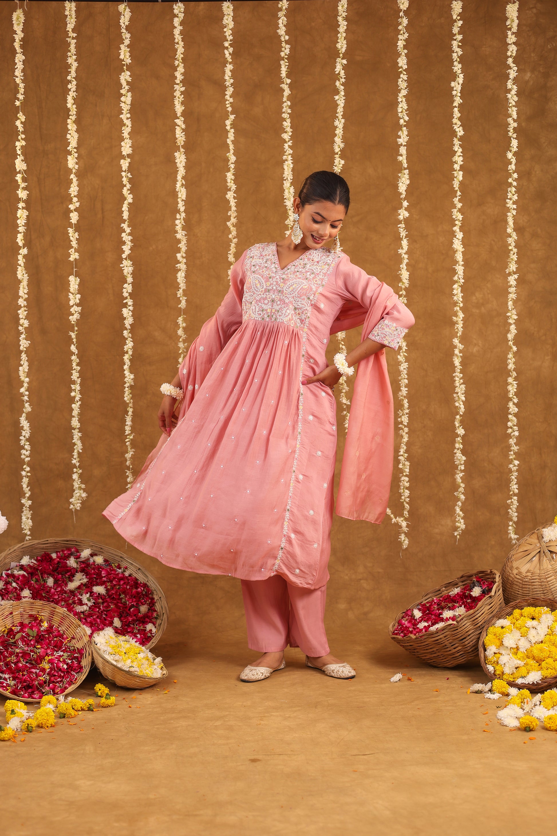 Graceful Radiance – Mul Chanderi Embroidered Suit Set