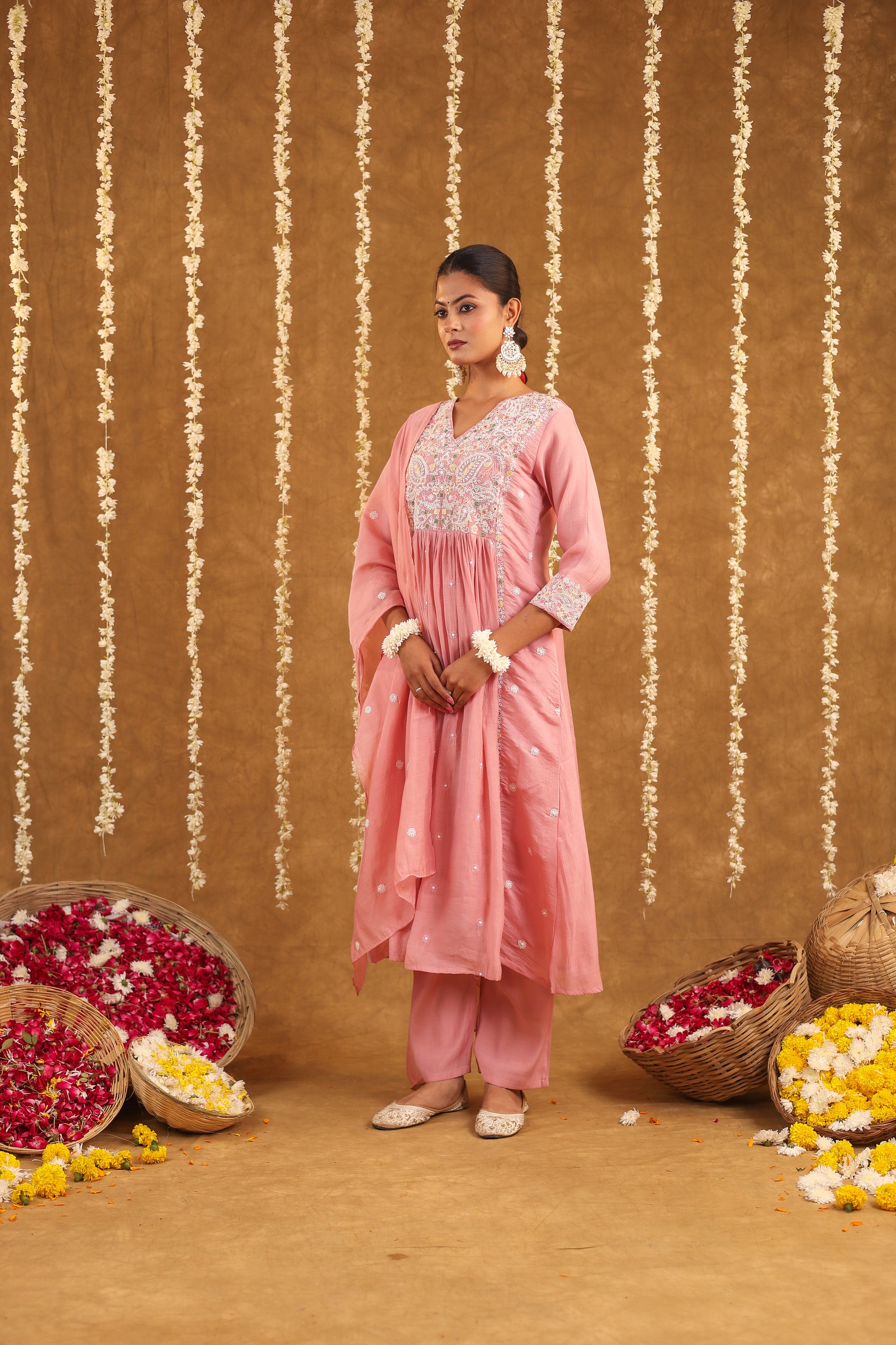 Graceful Radiance – Mul Chanderi Embroidered Suit Set