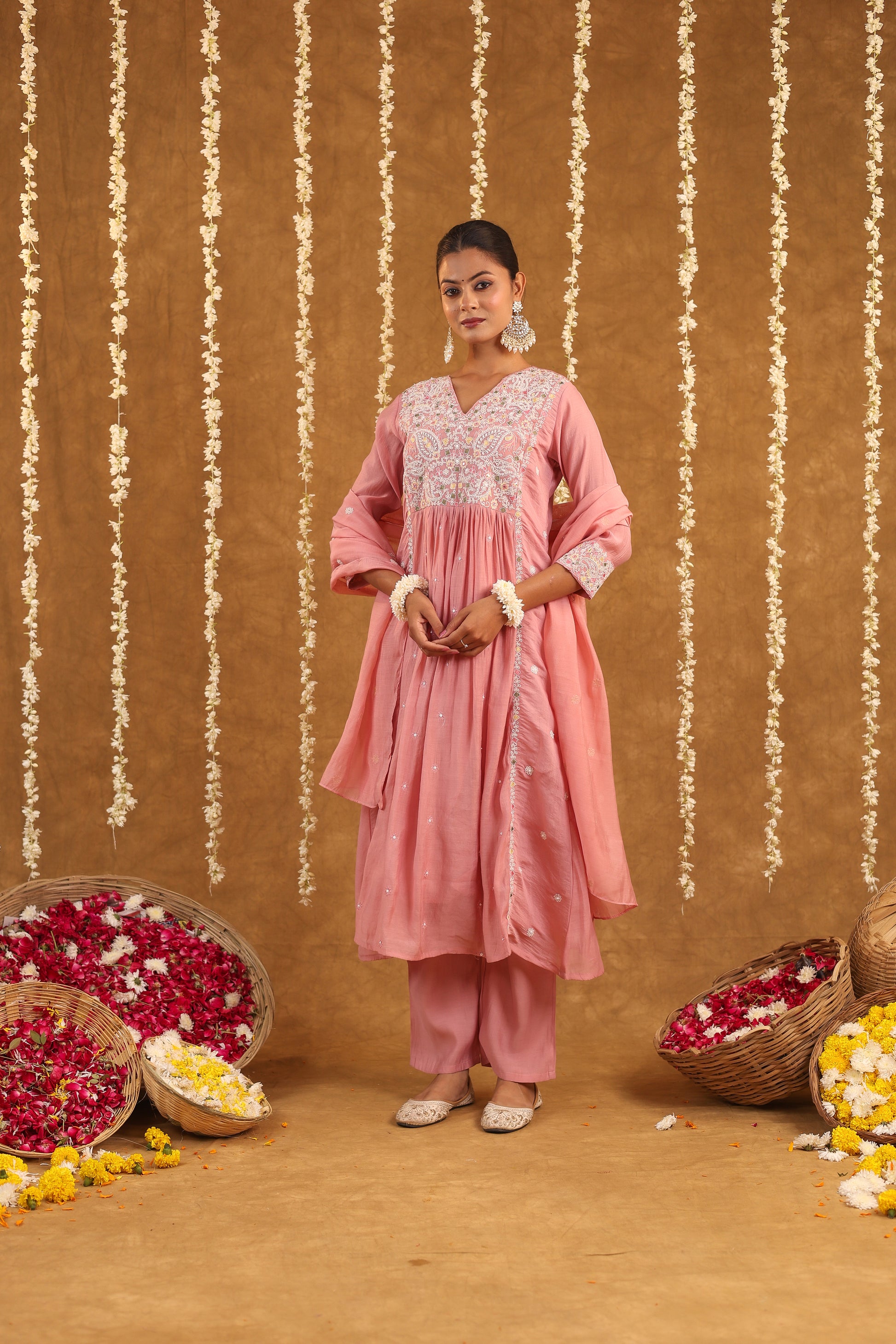 Graceful Radiance – Mul Chanderi Embroidered Suit Set