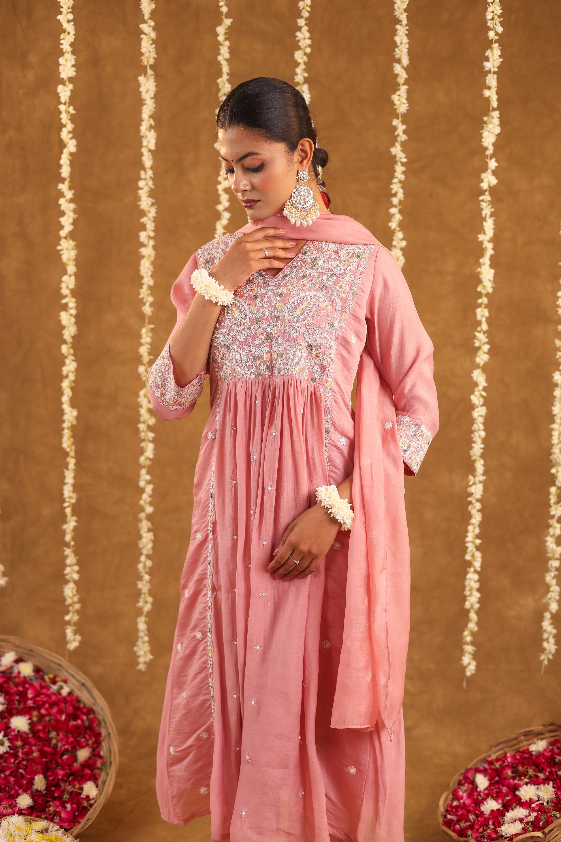 Graceful Radiance – Mul Chanderi Embroidered Suit Set