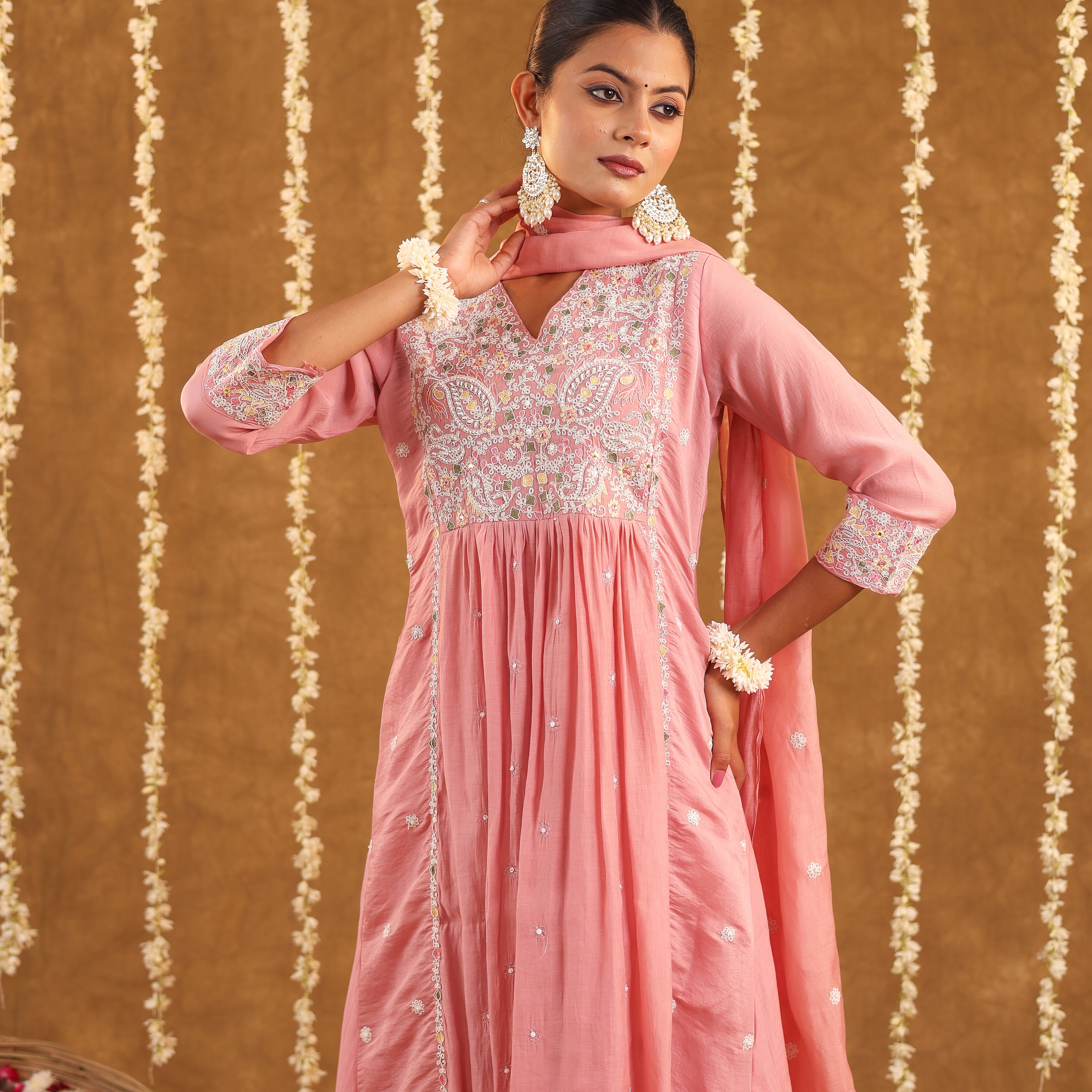 Graceful Radiance – Mul Chanderi Embroidered Suit Set