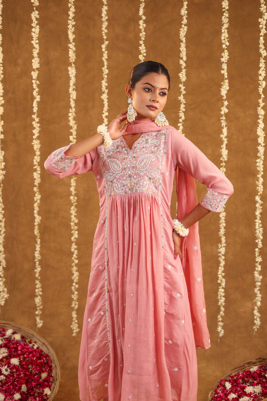 Graceful Radiance – Mul Chanderi Embroidered Suit Set