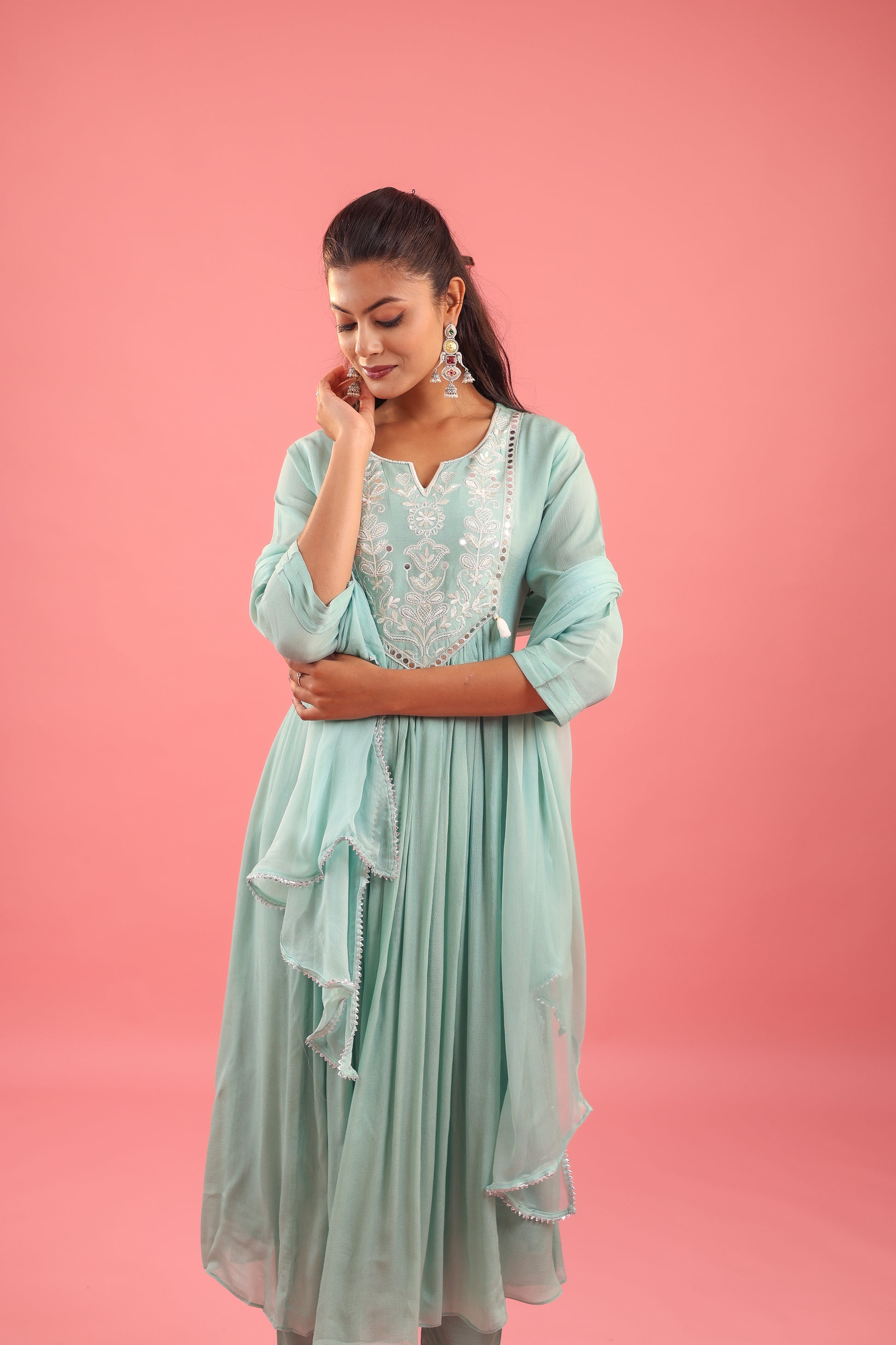 Ethereal Elegance – Chinon Silk Embroidered Suit Set