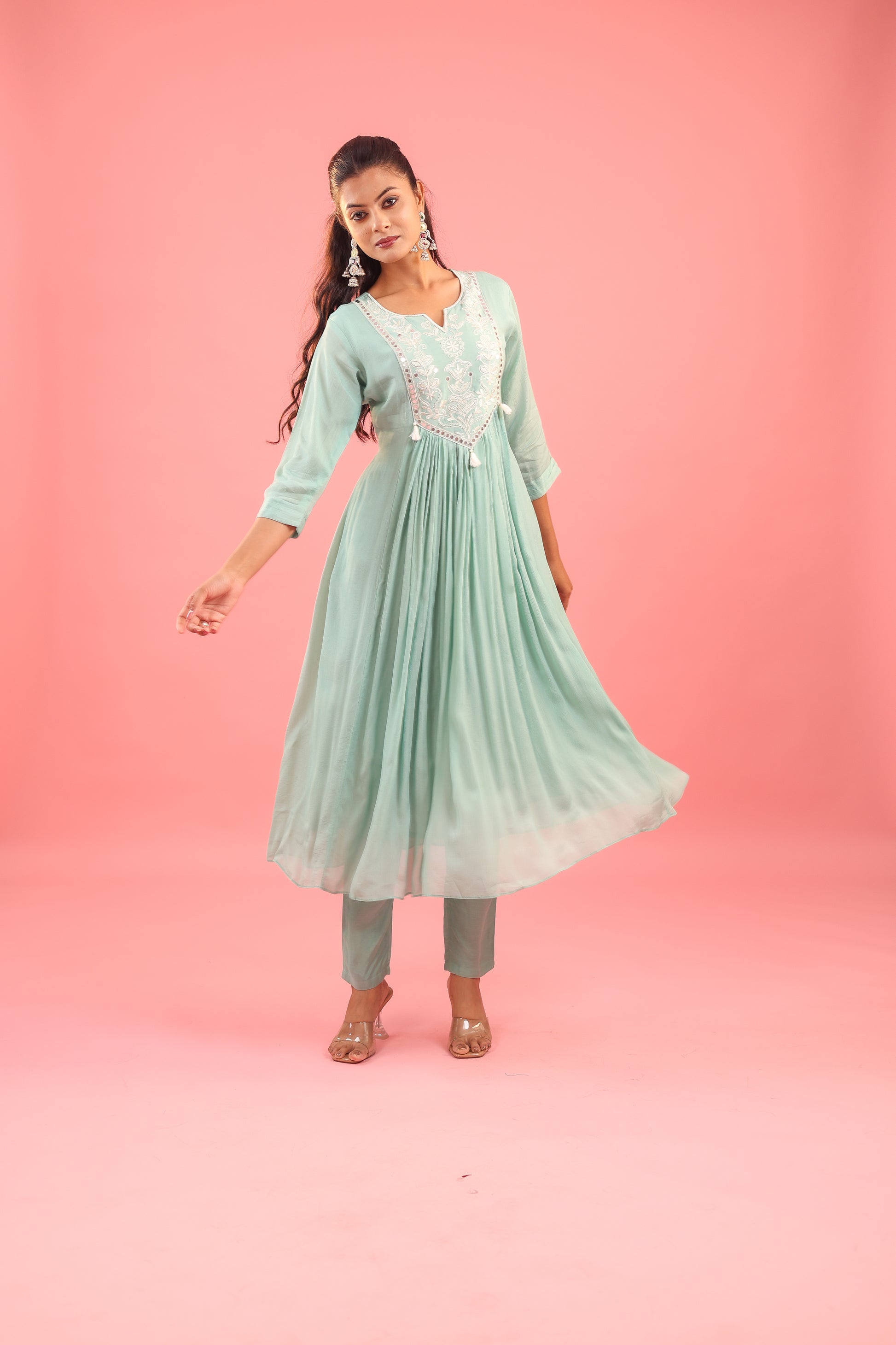 Ethereal Elegance – Chinon Silk Embroidered Suit Set