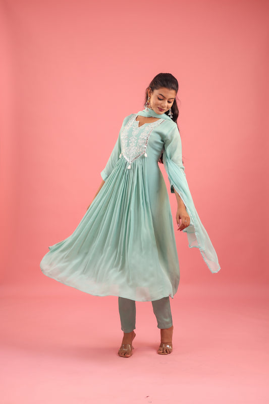 Ethereal Elegance – Chinon Silk Embroidered Suit Set