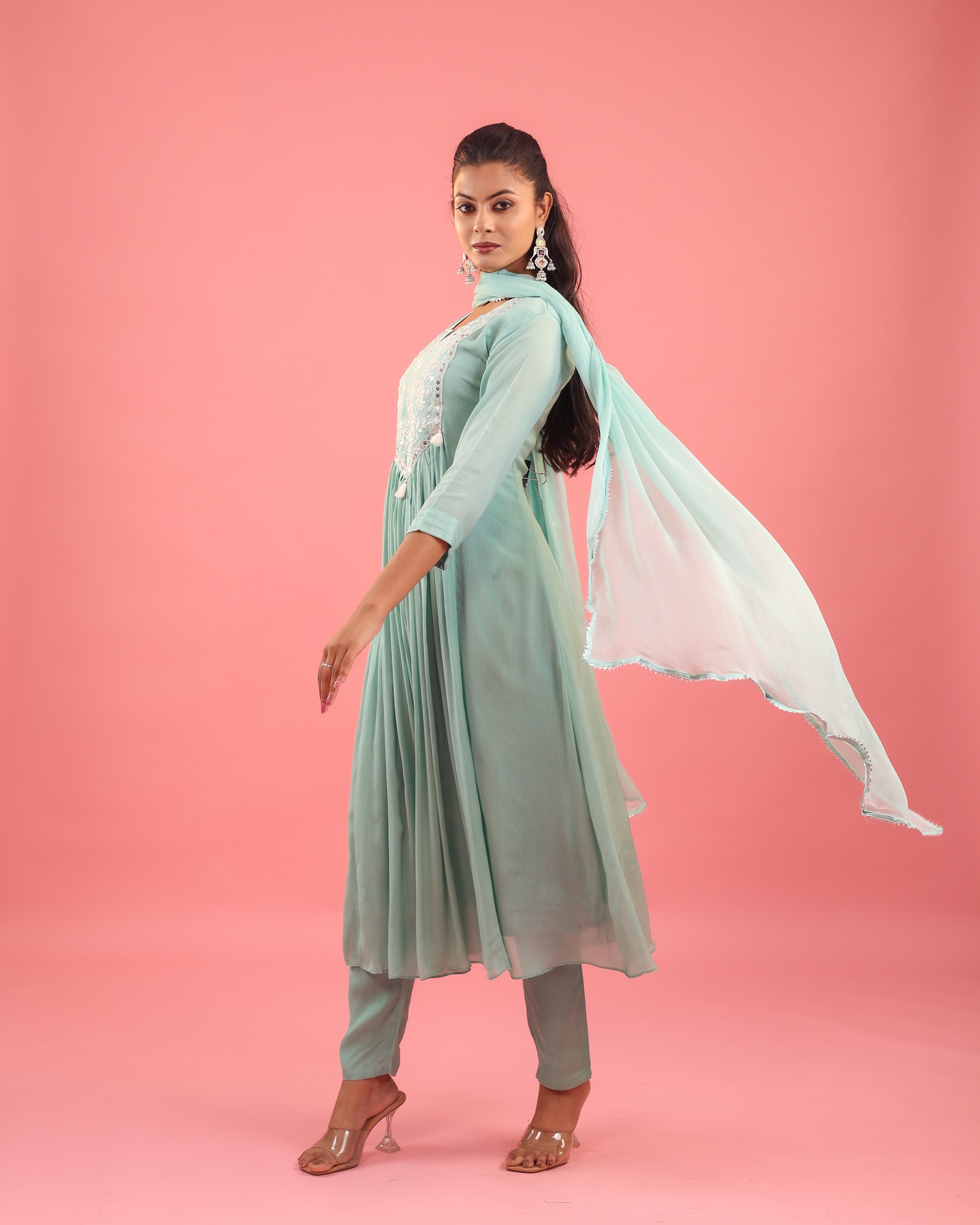 Ethereal Elegance – Chinon Silk Embroidered Suit Set