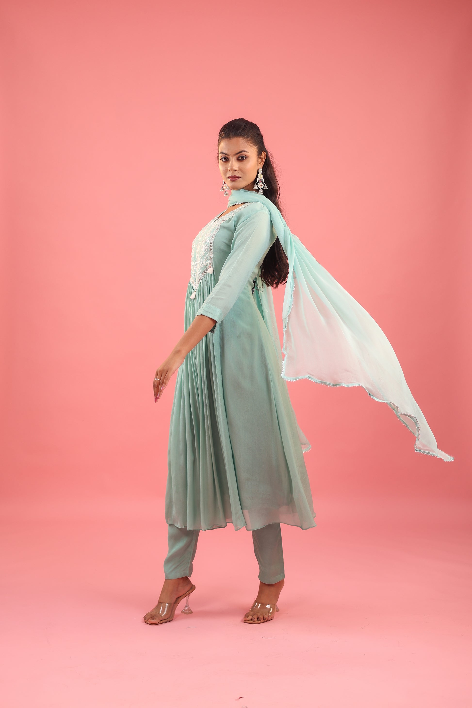 Ethereal Elegance – Chinon Silk Embroidered Suit Set