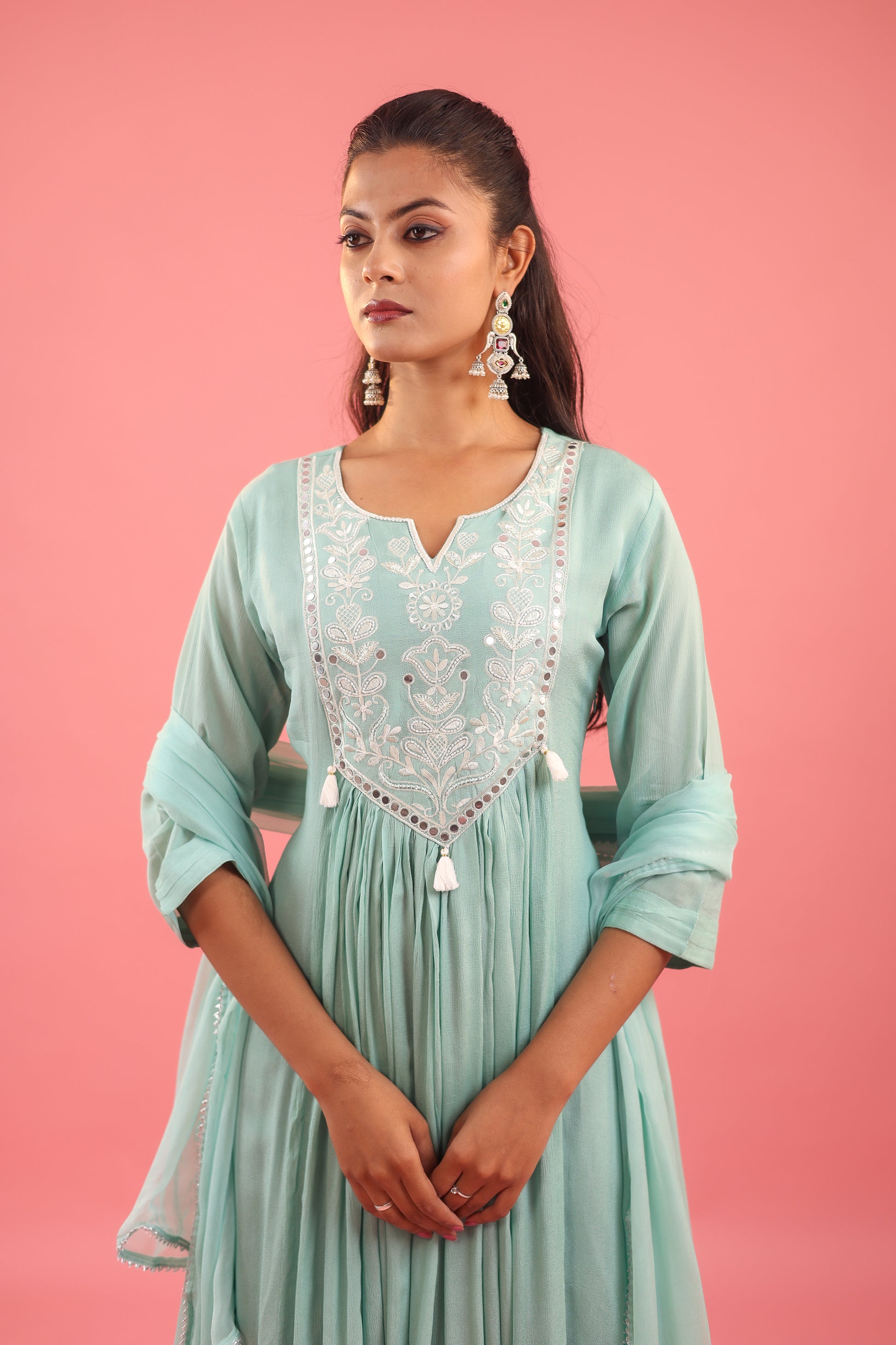 Ethereal Elegance – Chinon Silk Embroidered Suit Set