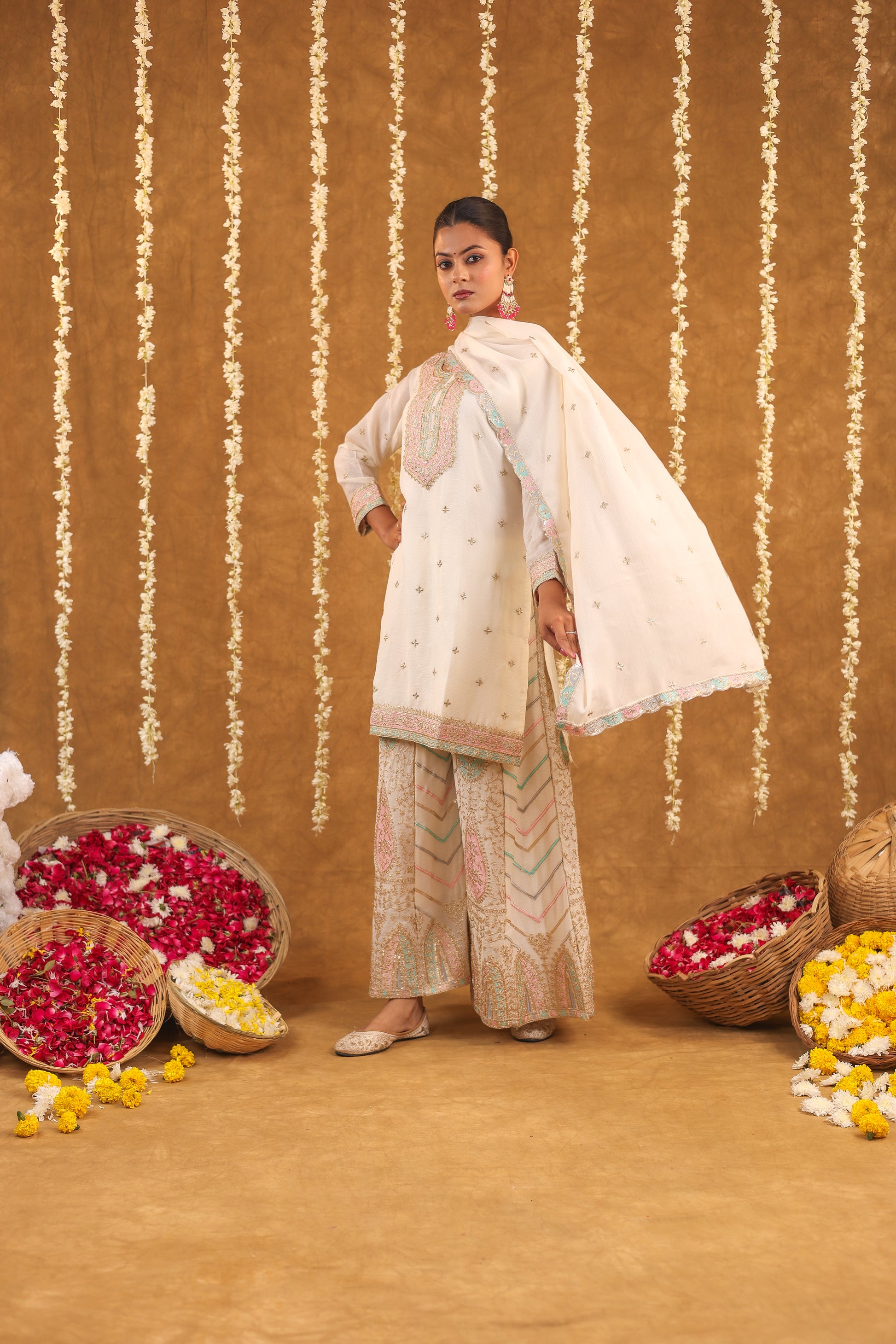 Ethereal Elegance – Chinon Silk Embroidered Suit Set