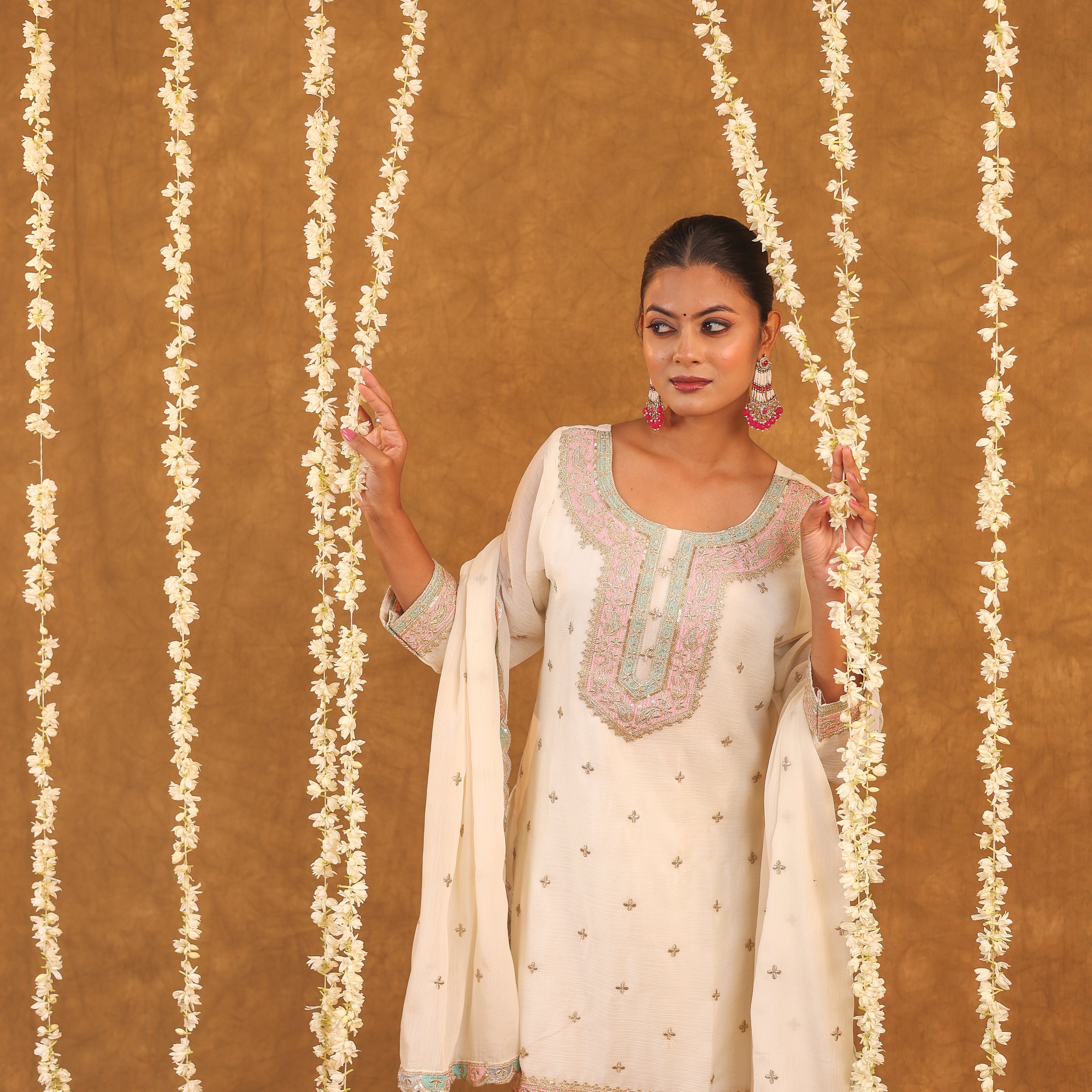 Ethereal Elegance – Chinon Silk Embroidered Suit Set
