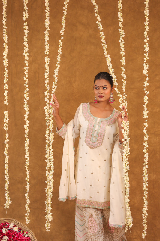 Ethereal Elegance – Chinon Silk Embroidered Suit Set