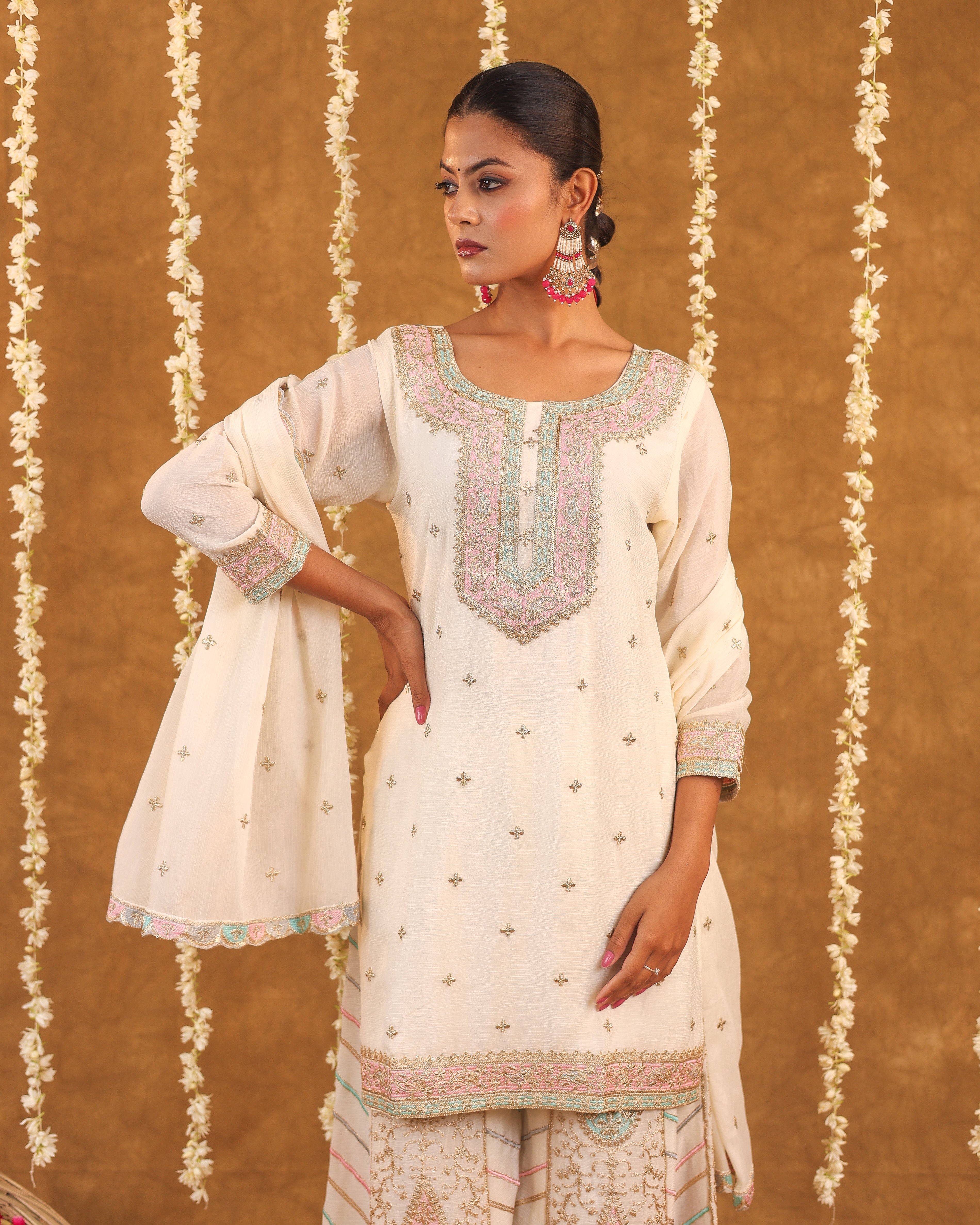 Ethereal Elegance – Chinon Silk Embroidered Suit Set