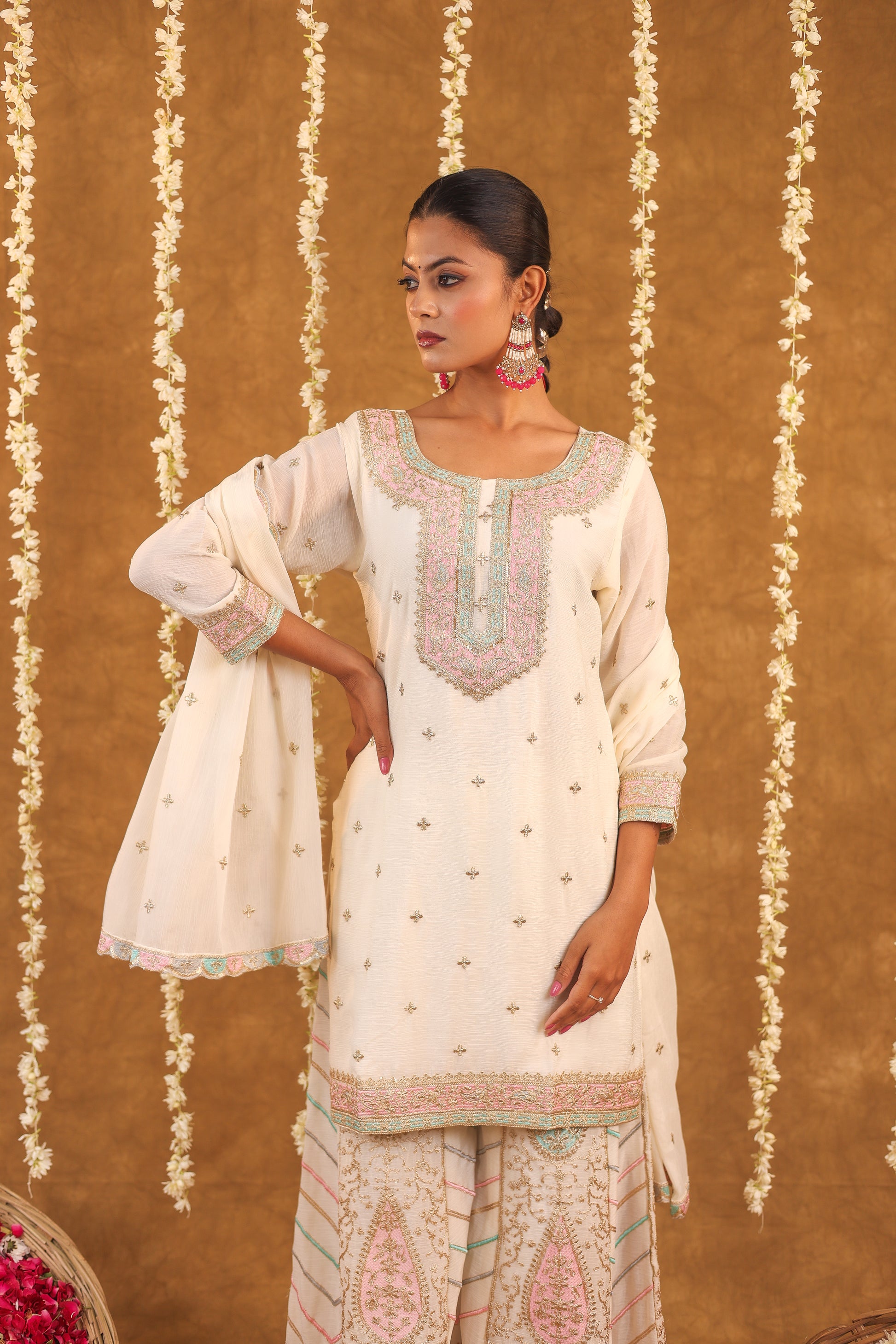 Ethereal Elegance – Chinon Silk Embroidered Suit Set