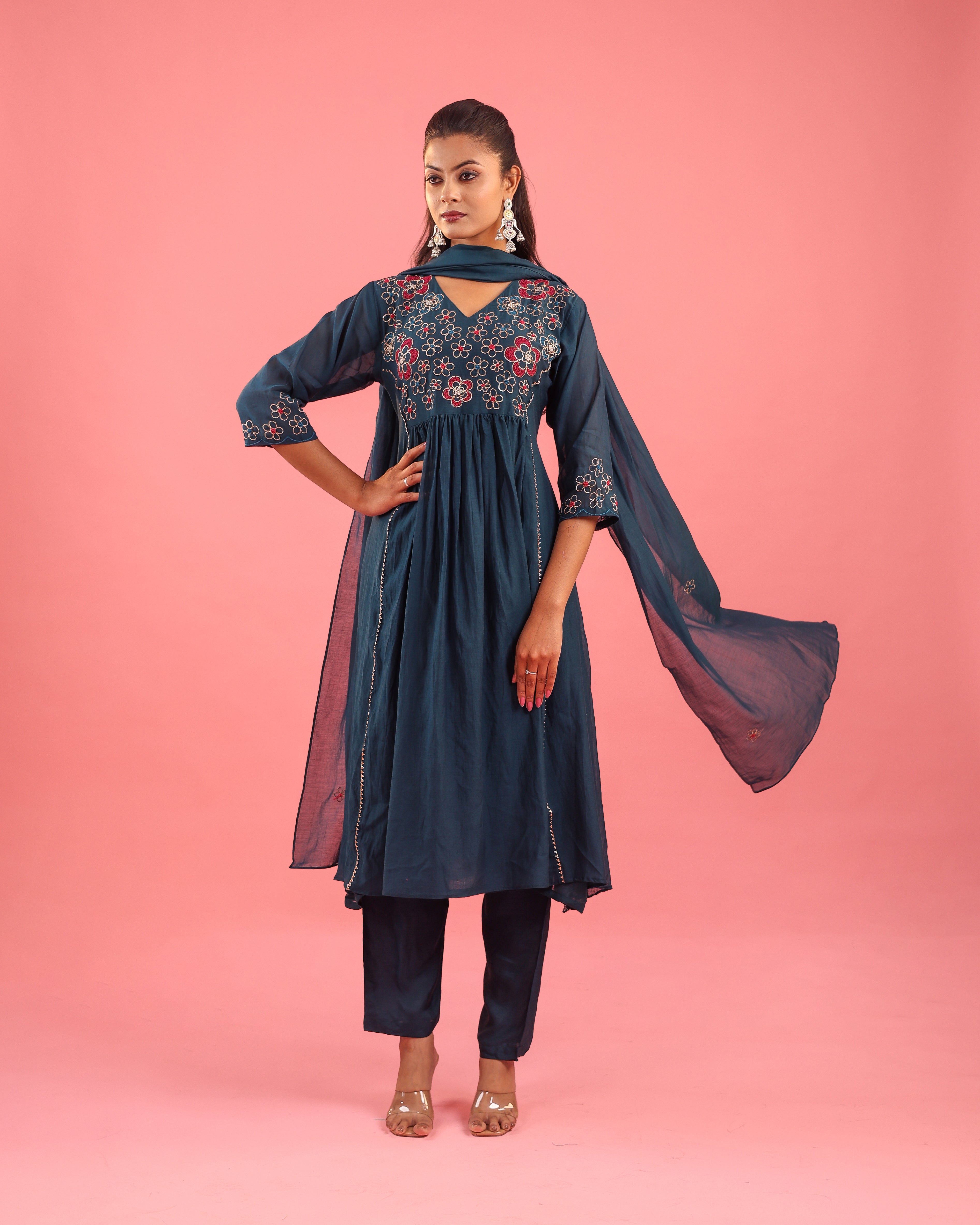 Graceful Radiance – Mul Chanderi Embroidered Suit Set