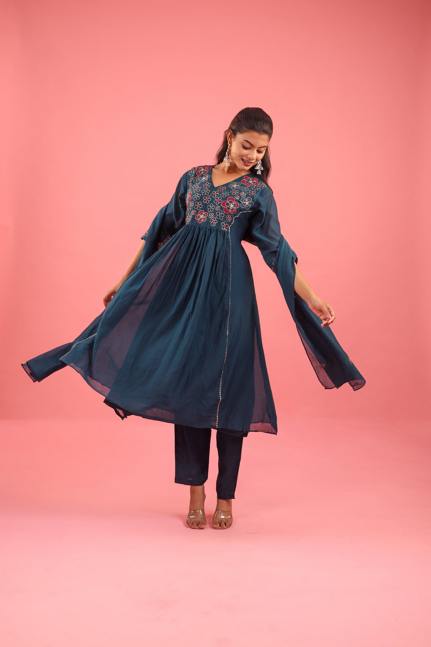 Graceful Radiance – Mul Chanderi Embroidered Suit Set