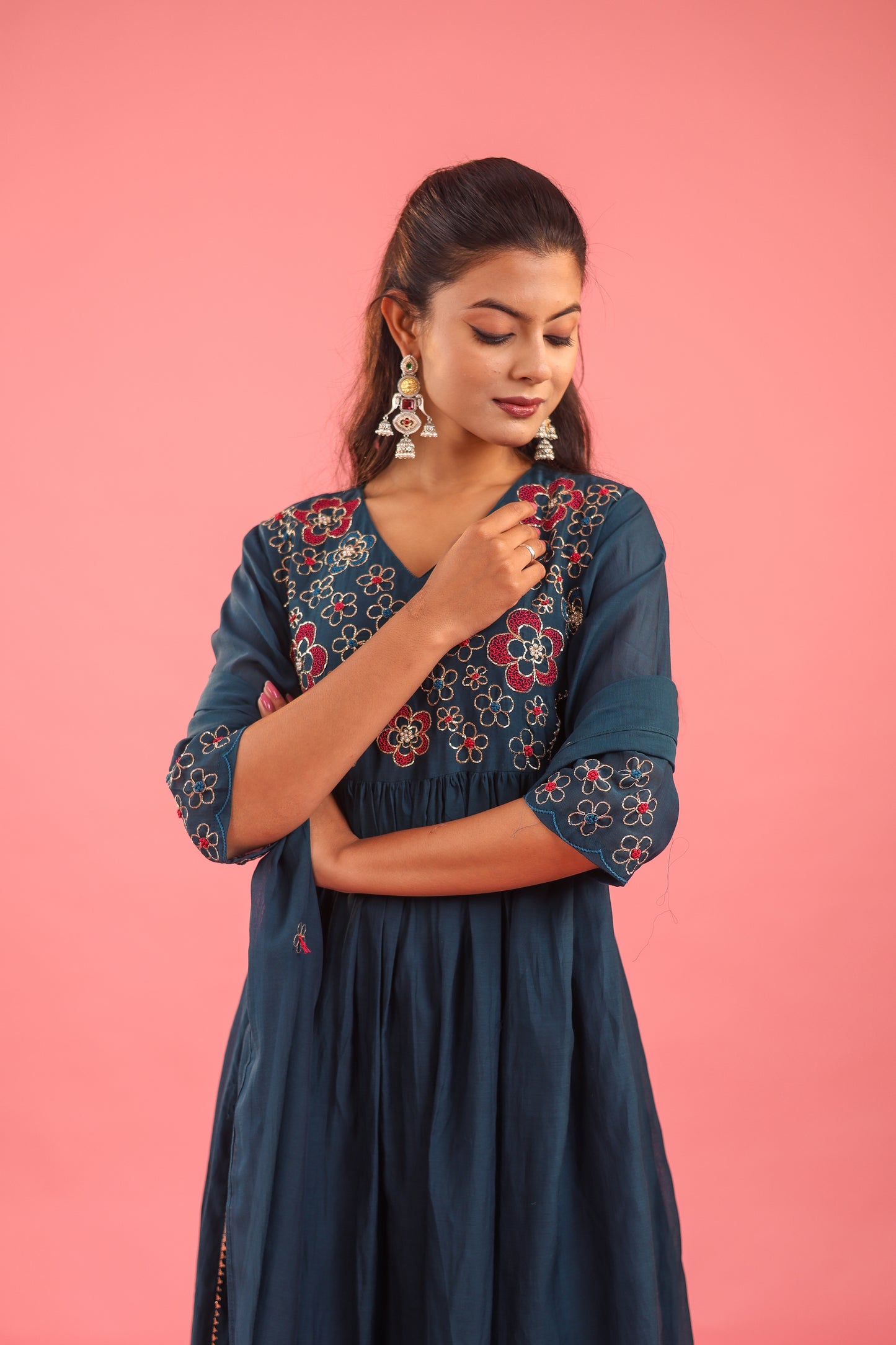 Graceful Radiance – Mul Chanderi Embroidered Suit Set