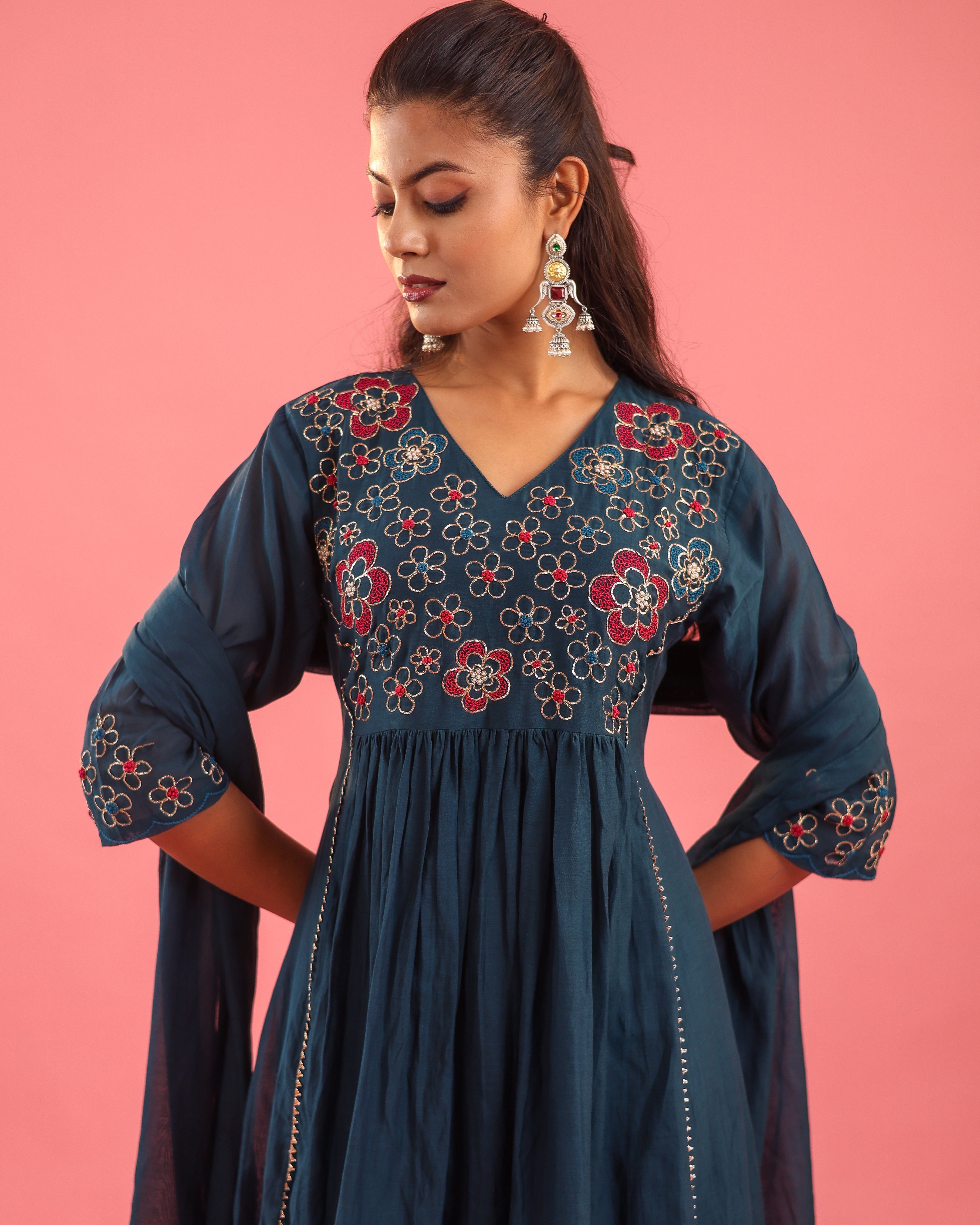 Graceful Radiance – Mul Chanderi Embroidered Suit Set