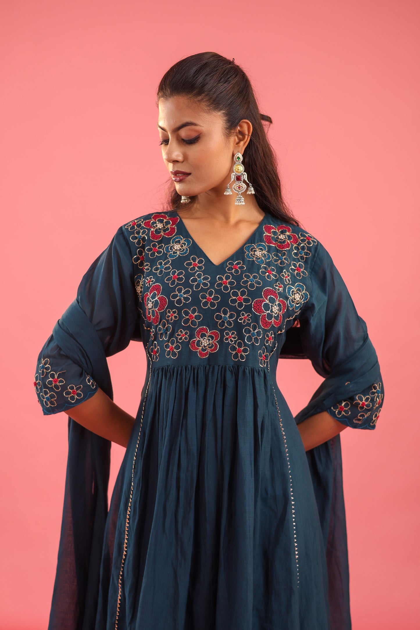 Graceful Radiance – Mul Chanderi Embroidered Suit Set