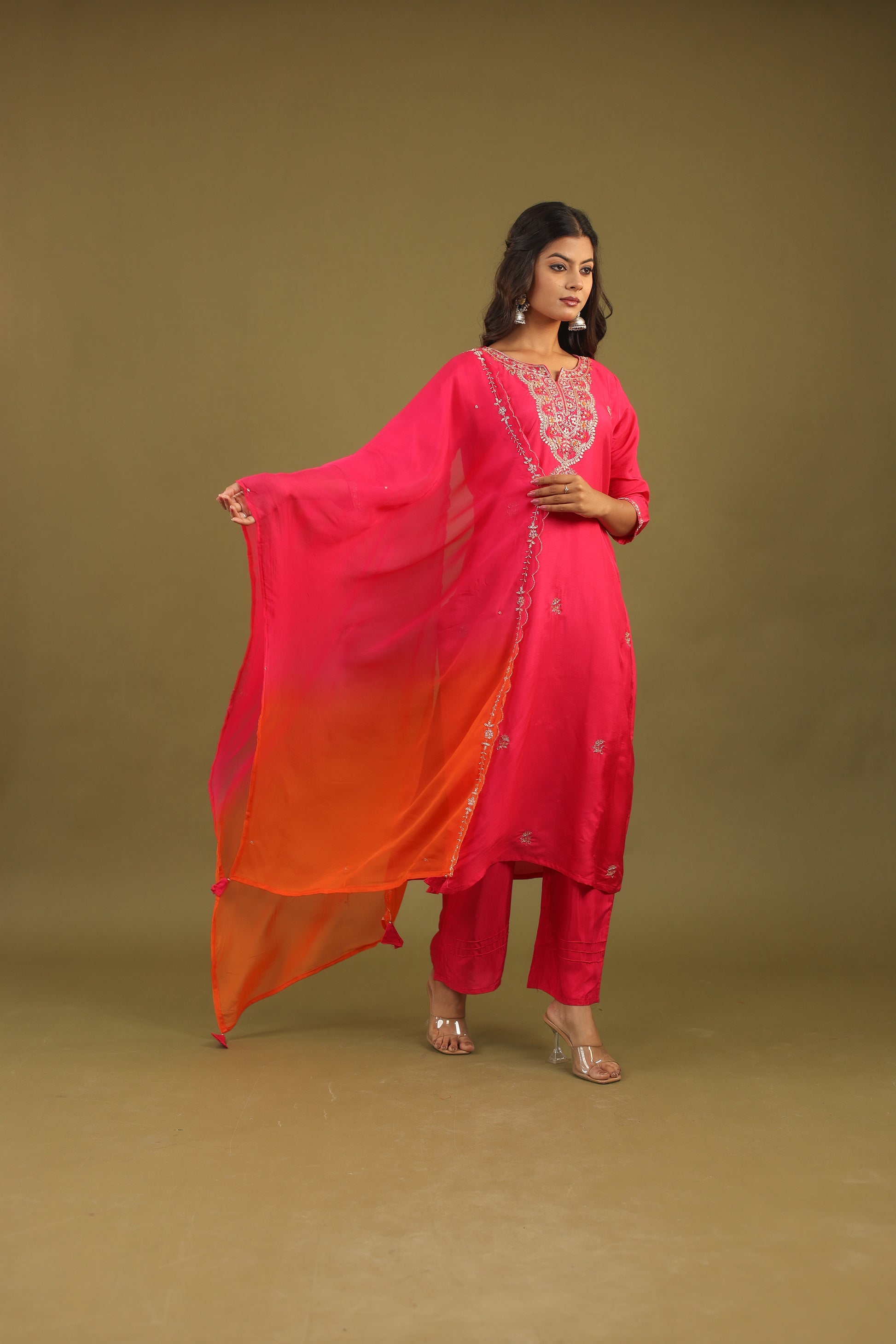 Regal Allure – Embroidered Dola Silk Suit Set for Women