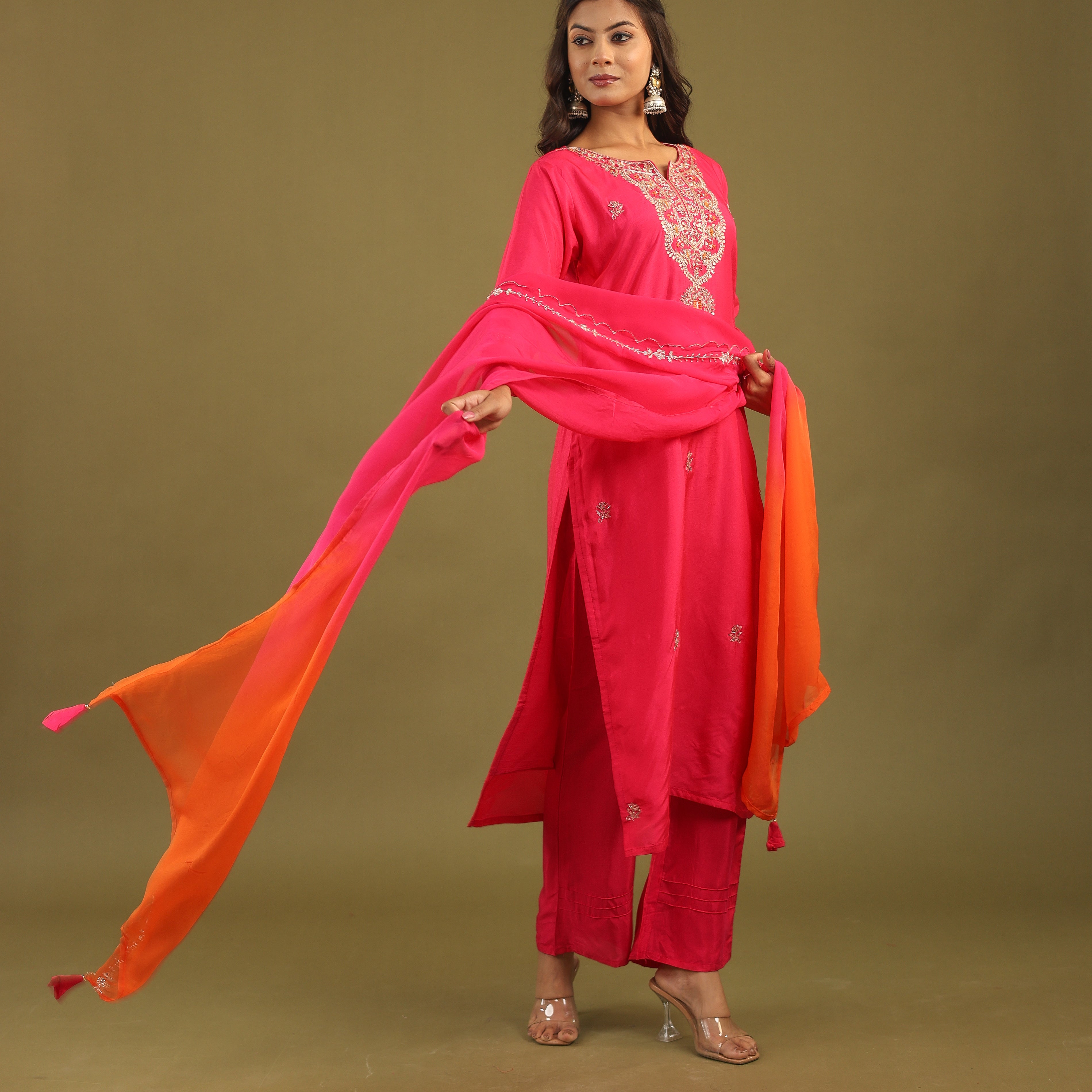 Regal Allure – Embroidered Dola Silk Suit Set for Women