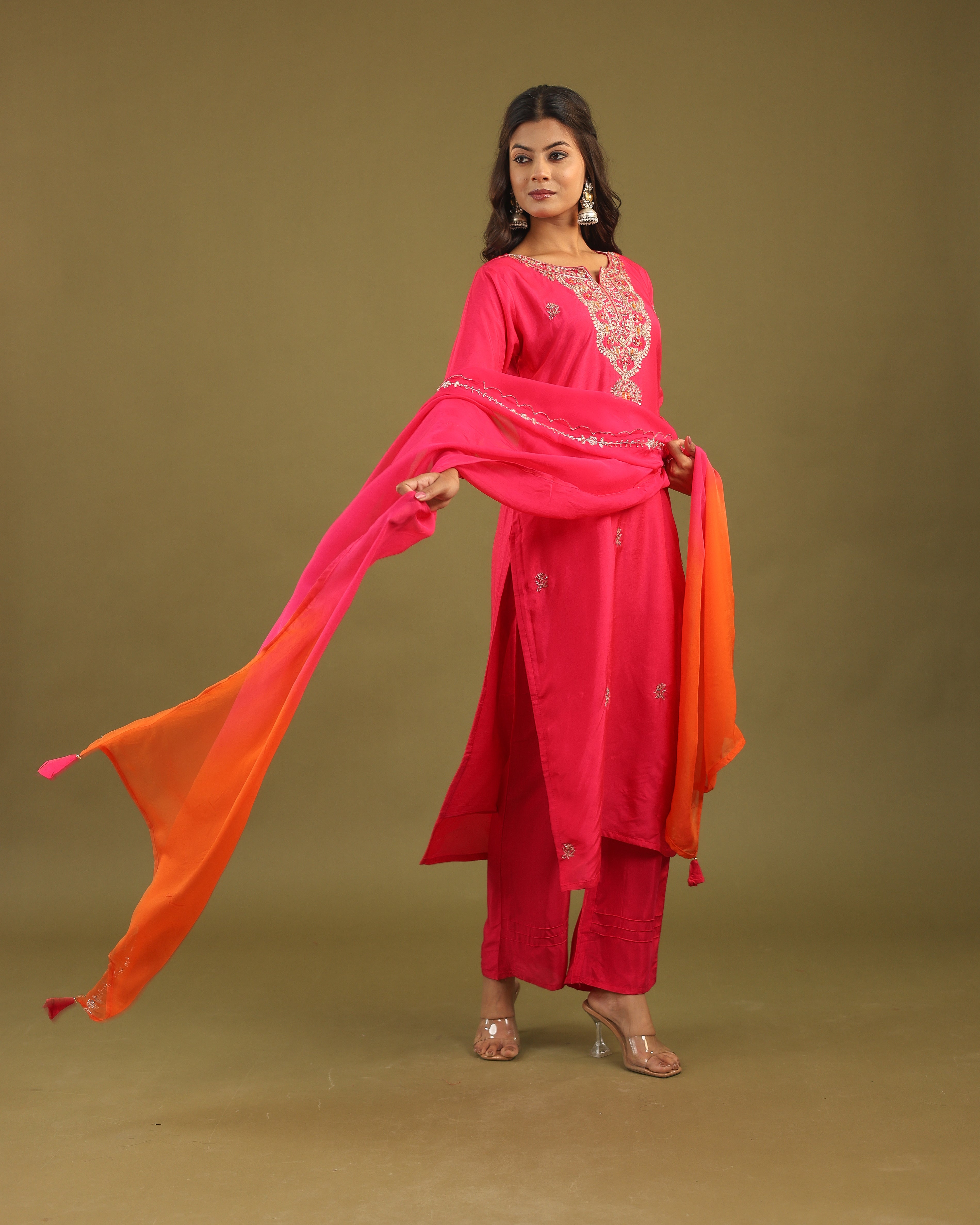 Regal Allure – Embroidered Dola Silk Suit Set for Women