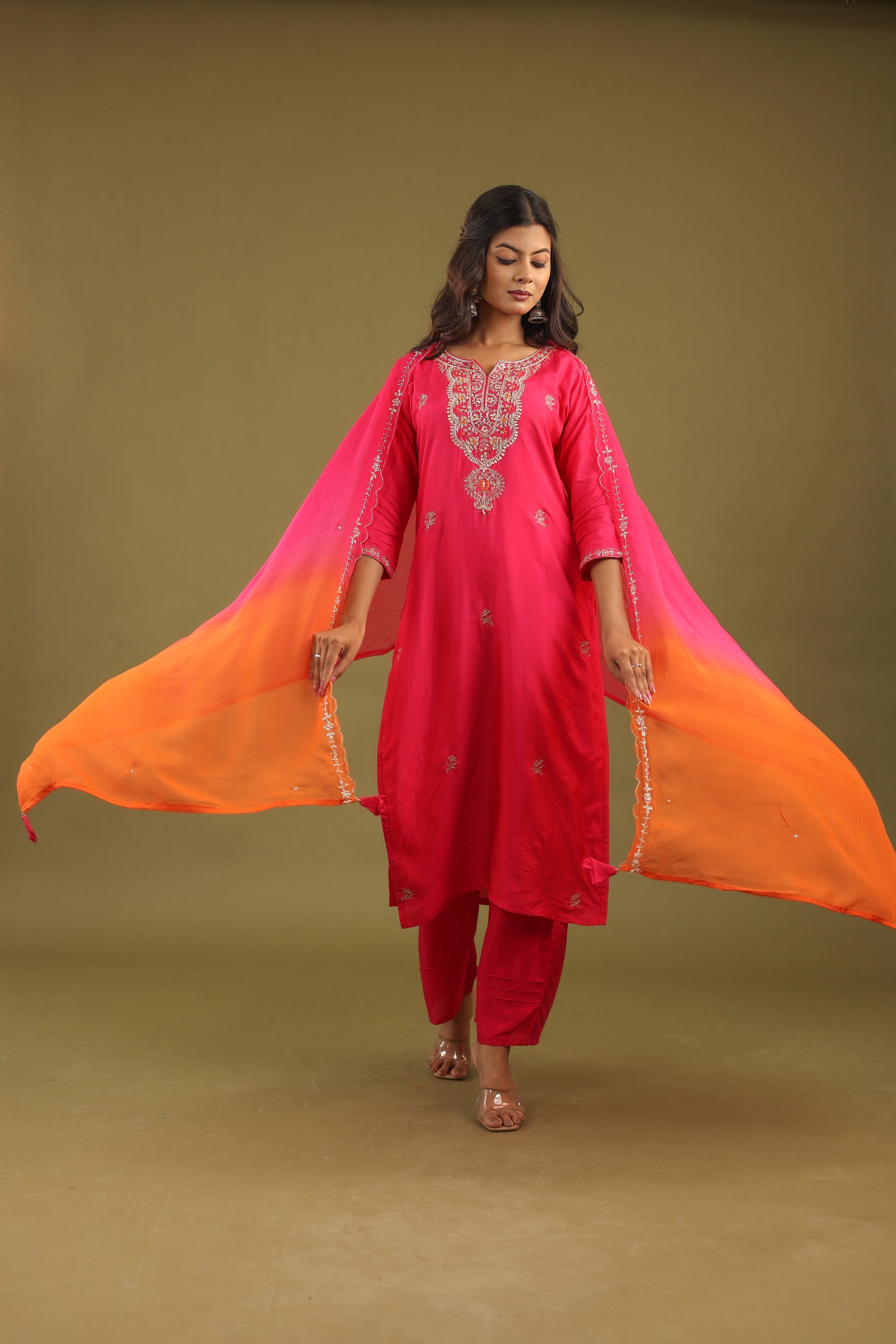 Regal Allure – Embroidered Dola Silk Suit Set for Women