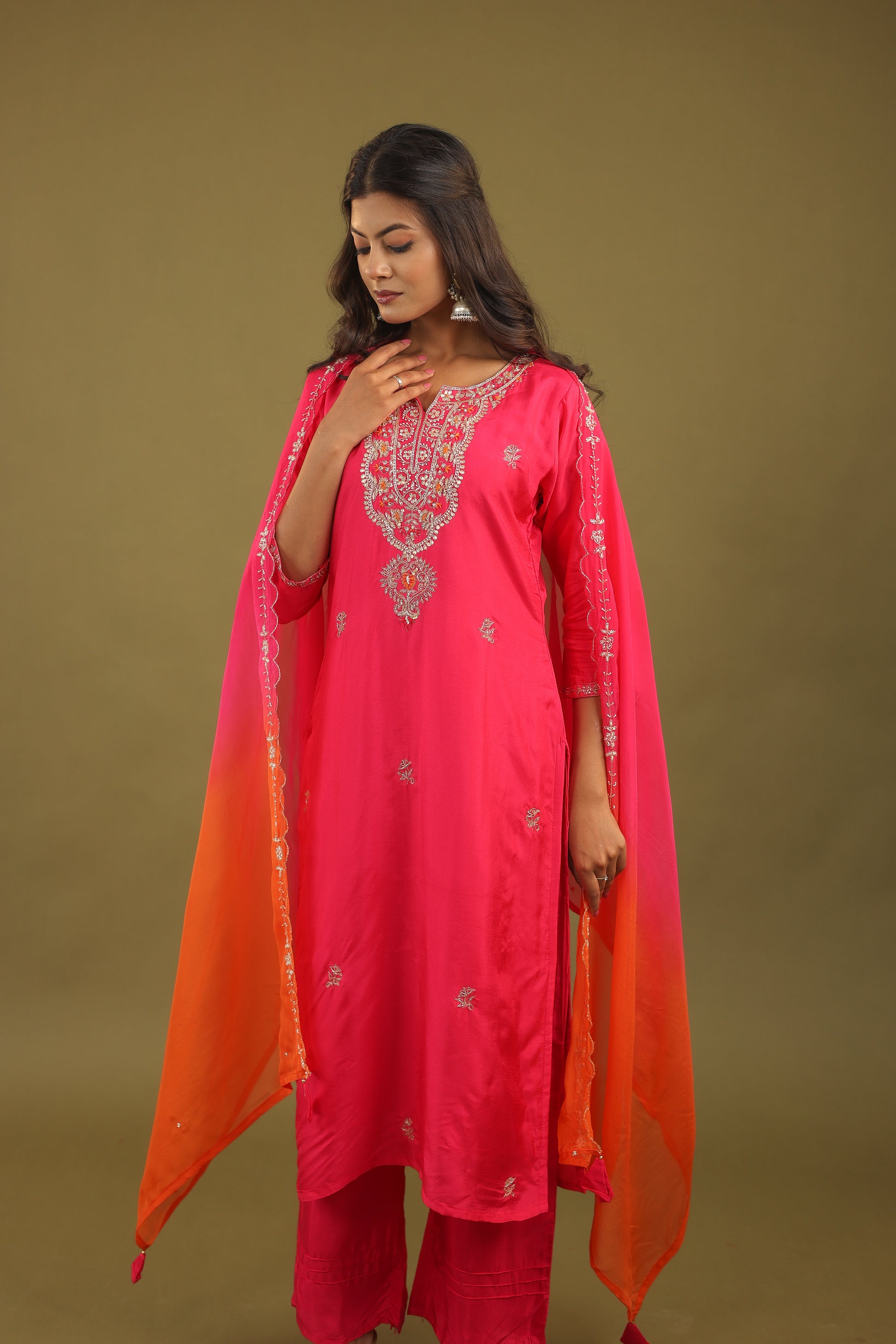 Regal Allure – Embroidered Dola Silk Suit Set for Women