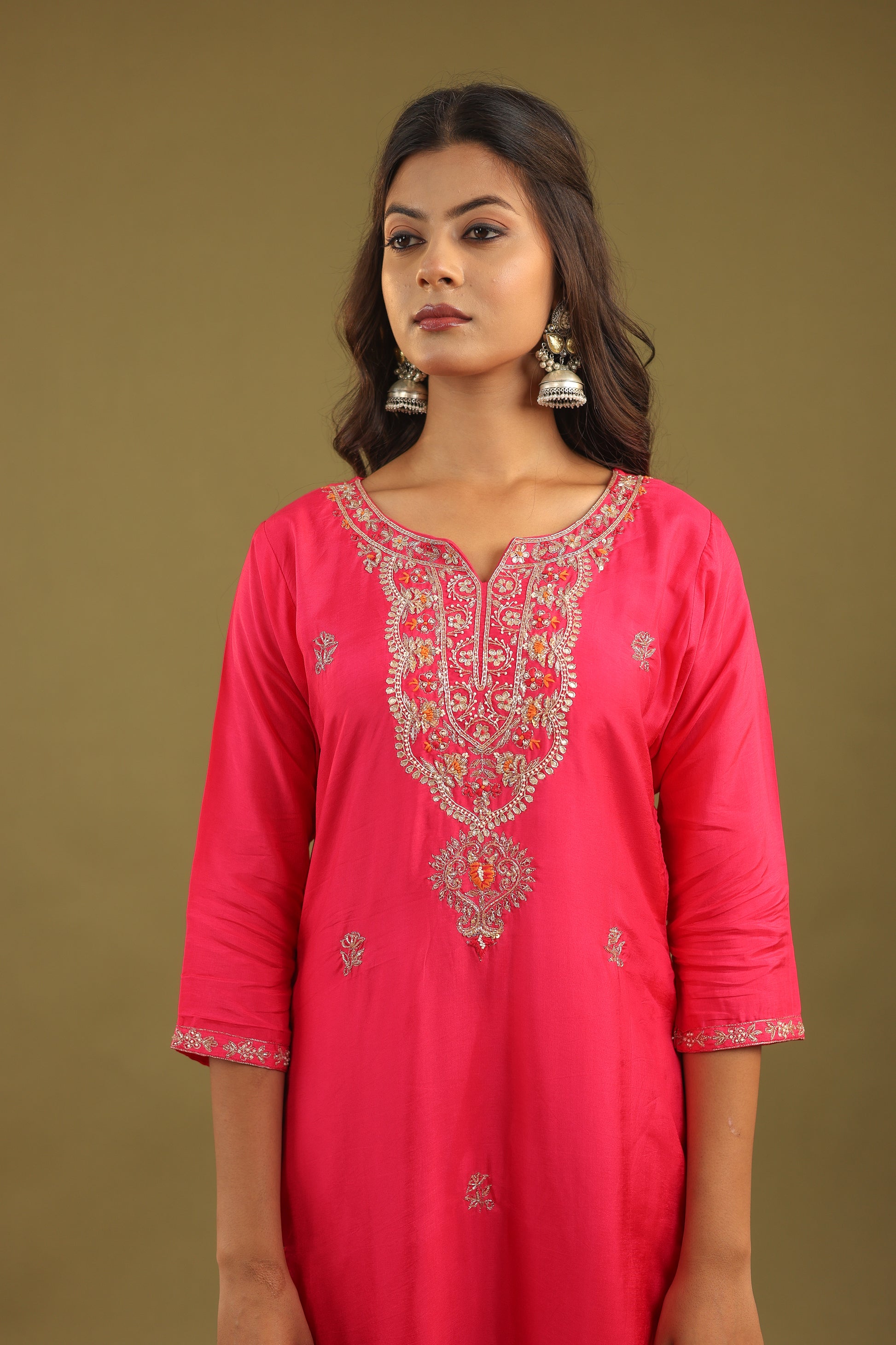 Regal Allure – Embroidered Dola Silk Suit Set for Women