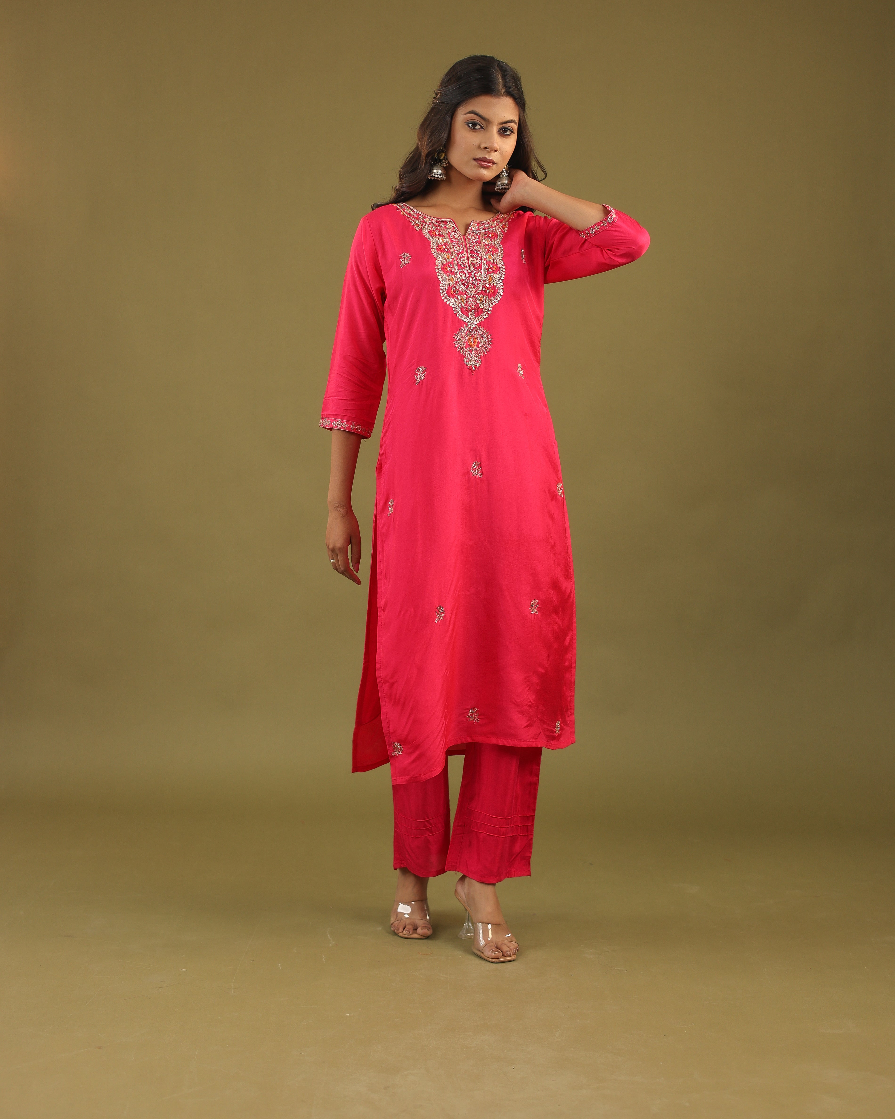 Regal Allure – Embroidered Dola Silk Suit Set for Women