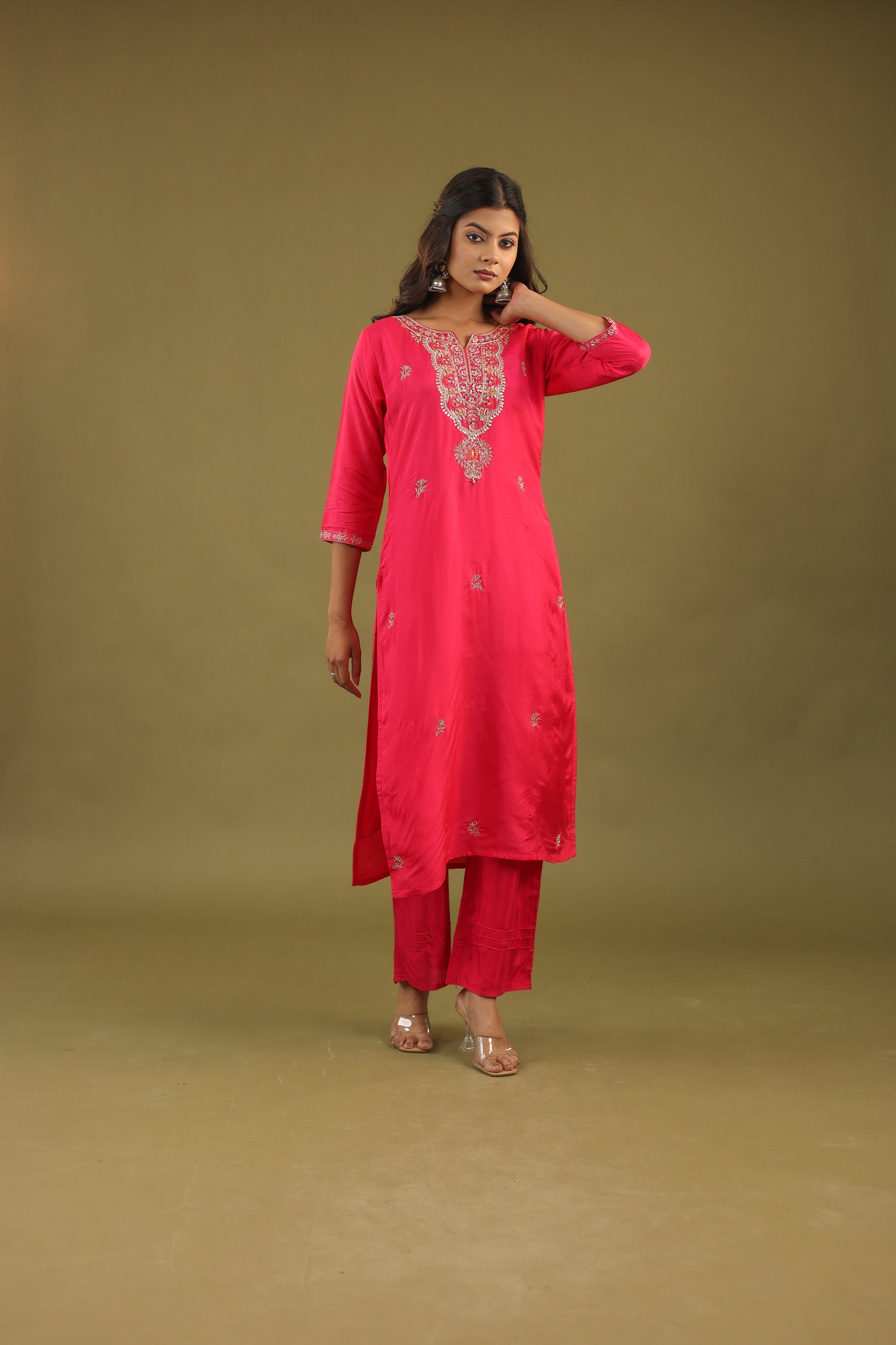 Regal Allure – Embroidered Dola Silk Suit Set for Women