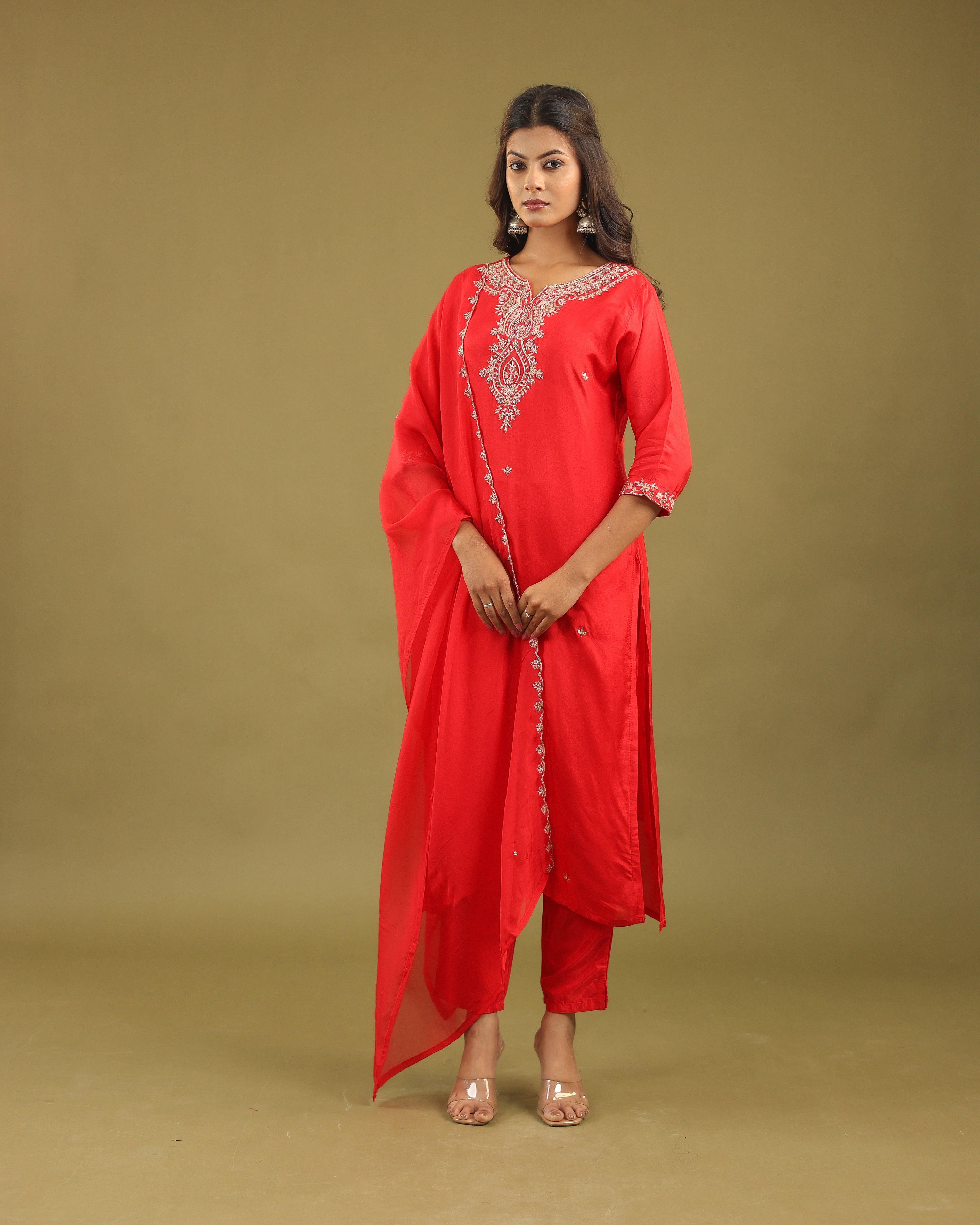 Regal Allure – Embroidered Dola Silk Suit Set for Women
