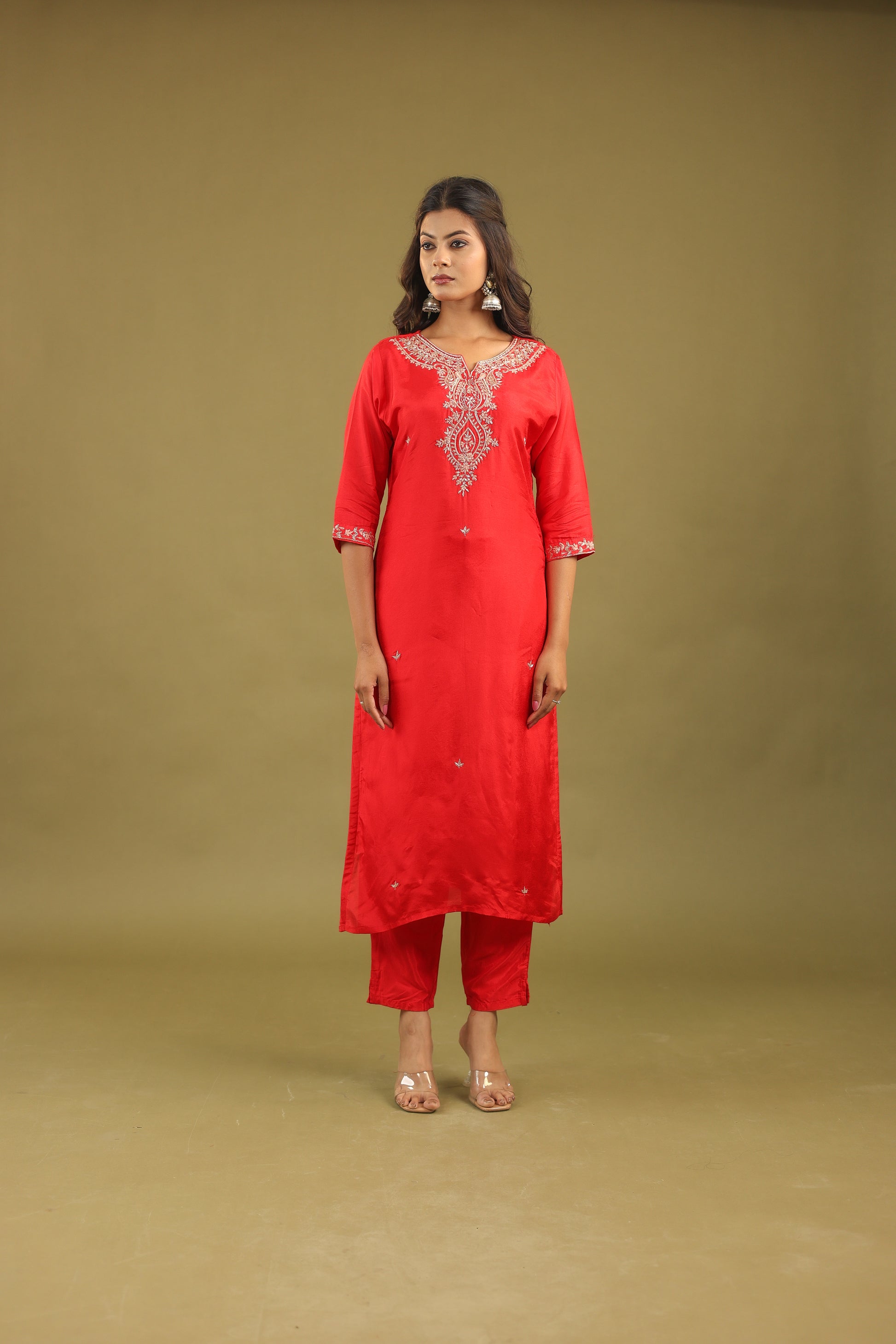Regal Allure – Embroidered Dola Silk Suit Set for Women
