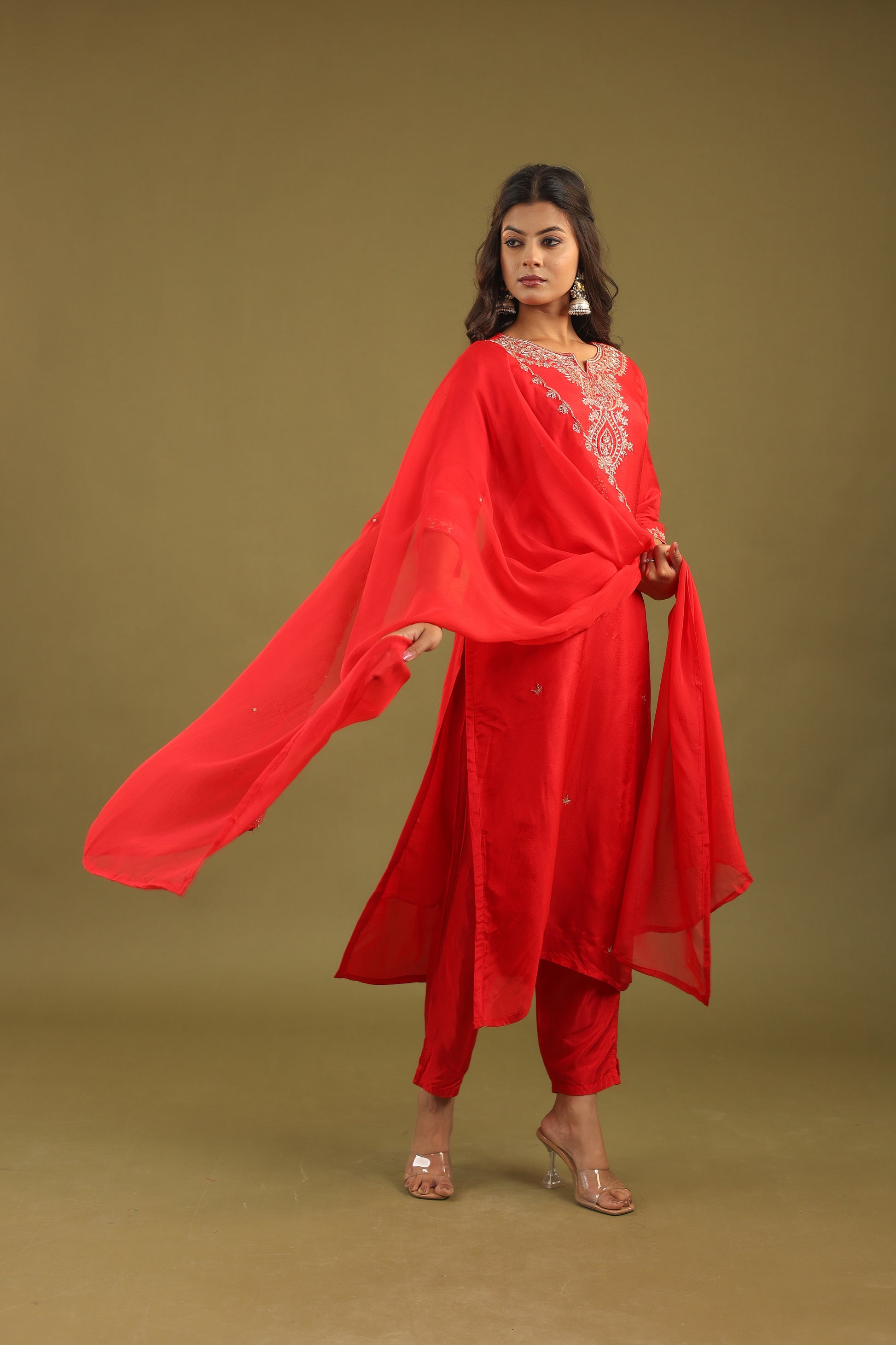 Regal Allure – Embroidered Dola Silk Suit Set for Women