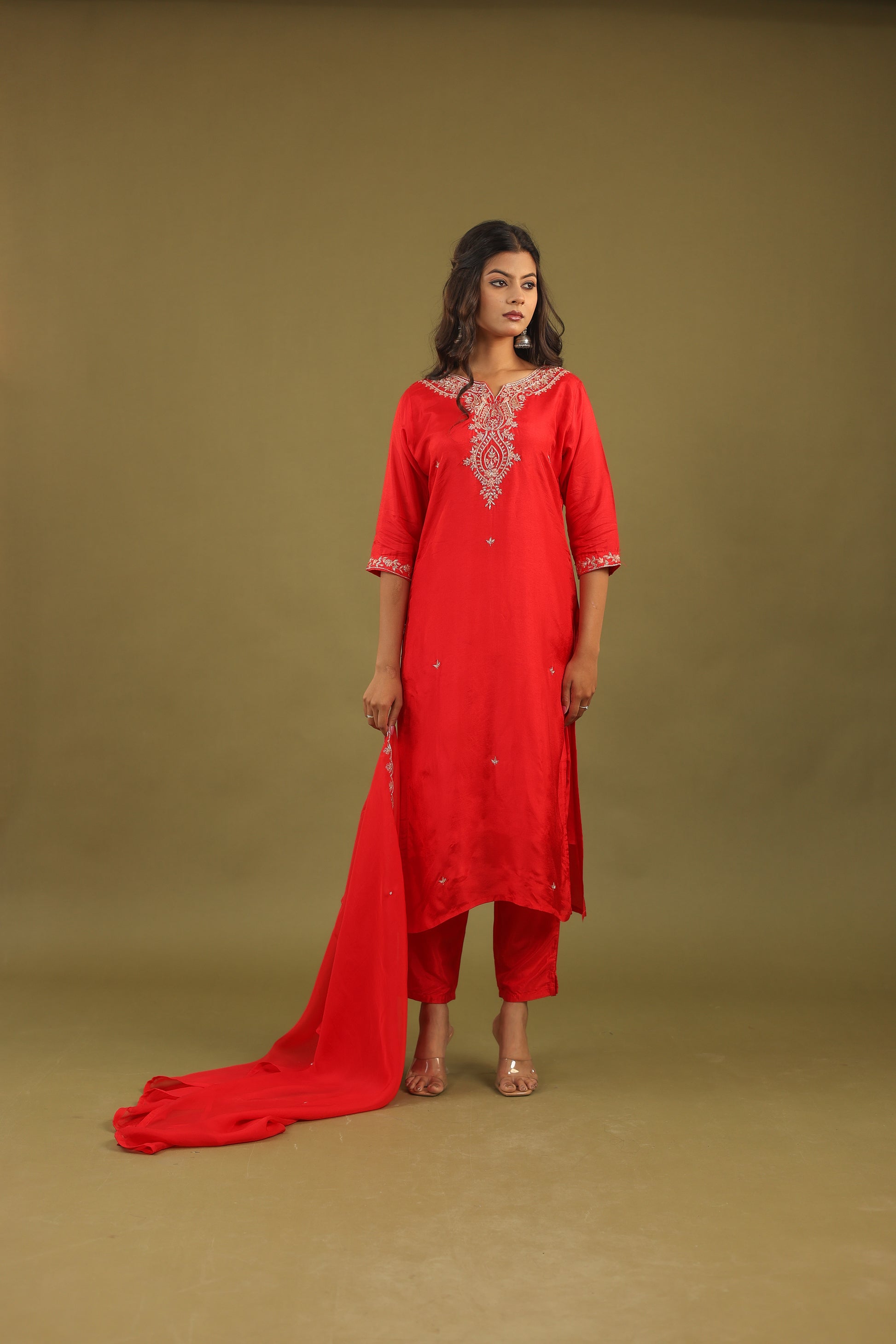 Regal Allure – Embroidered Dola Silk Suit Set for Women