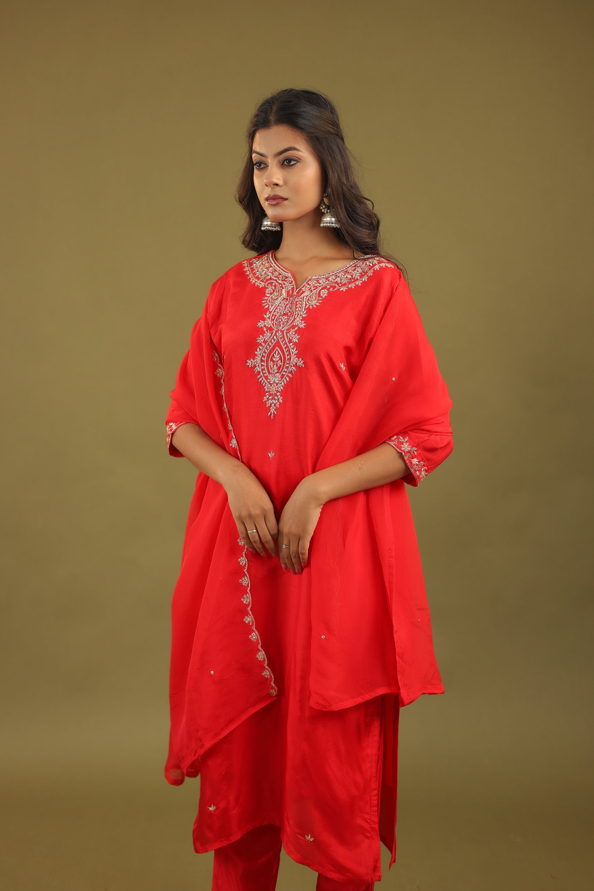 Regal Allure – Embroidered Dola Silk Suit Set for Women