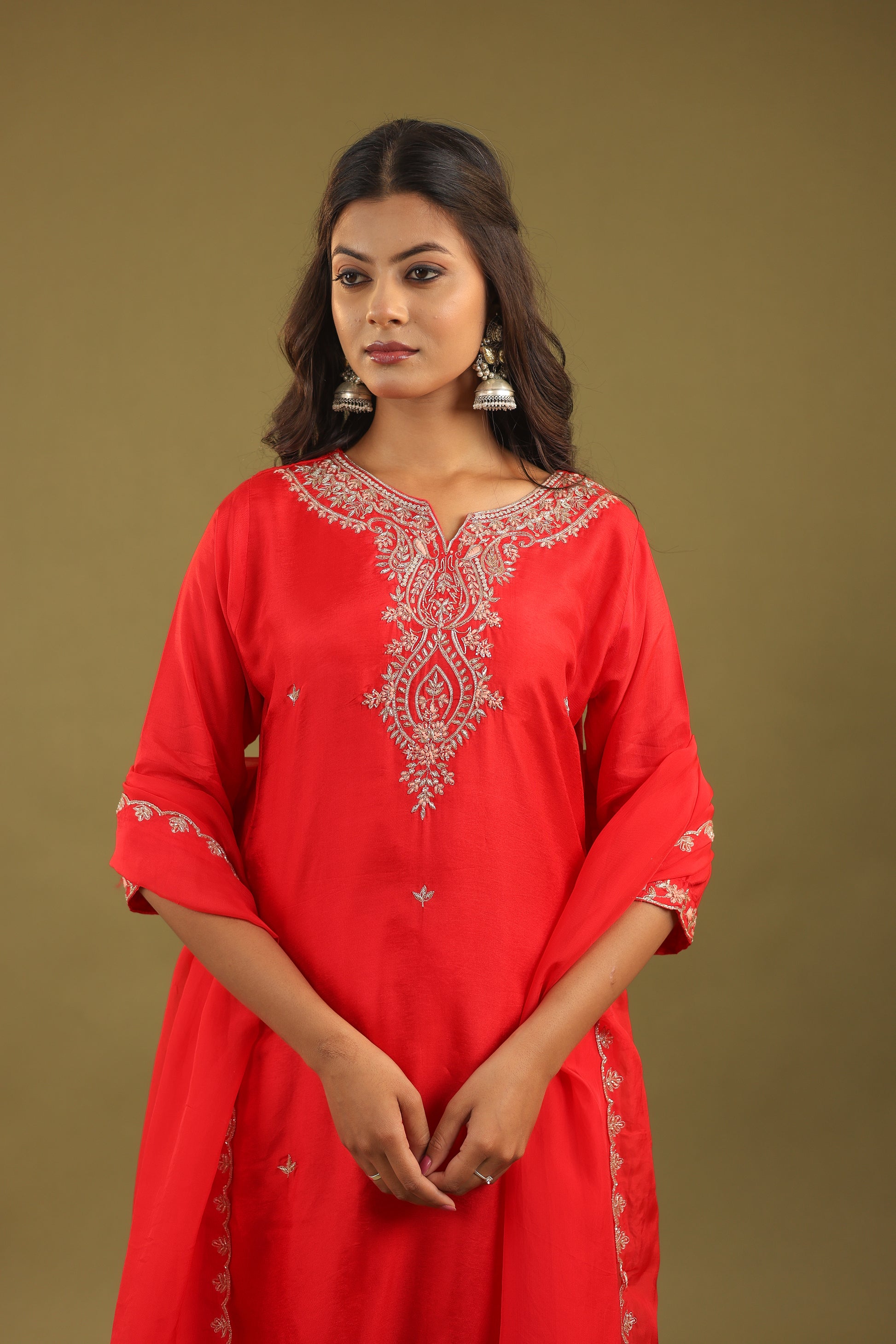 Regal Allure – Embroidered Dola Silk Suit Set for Women