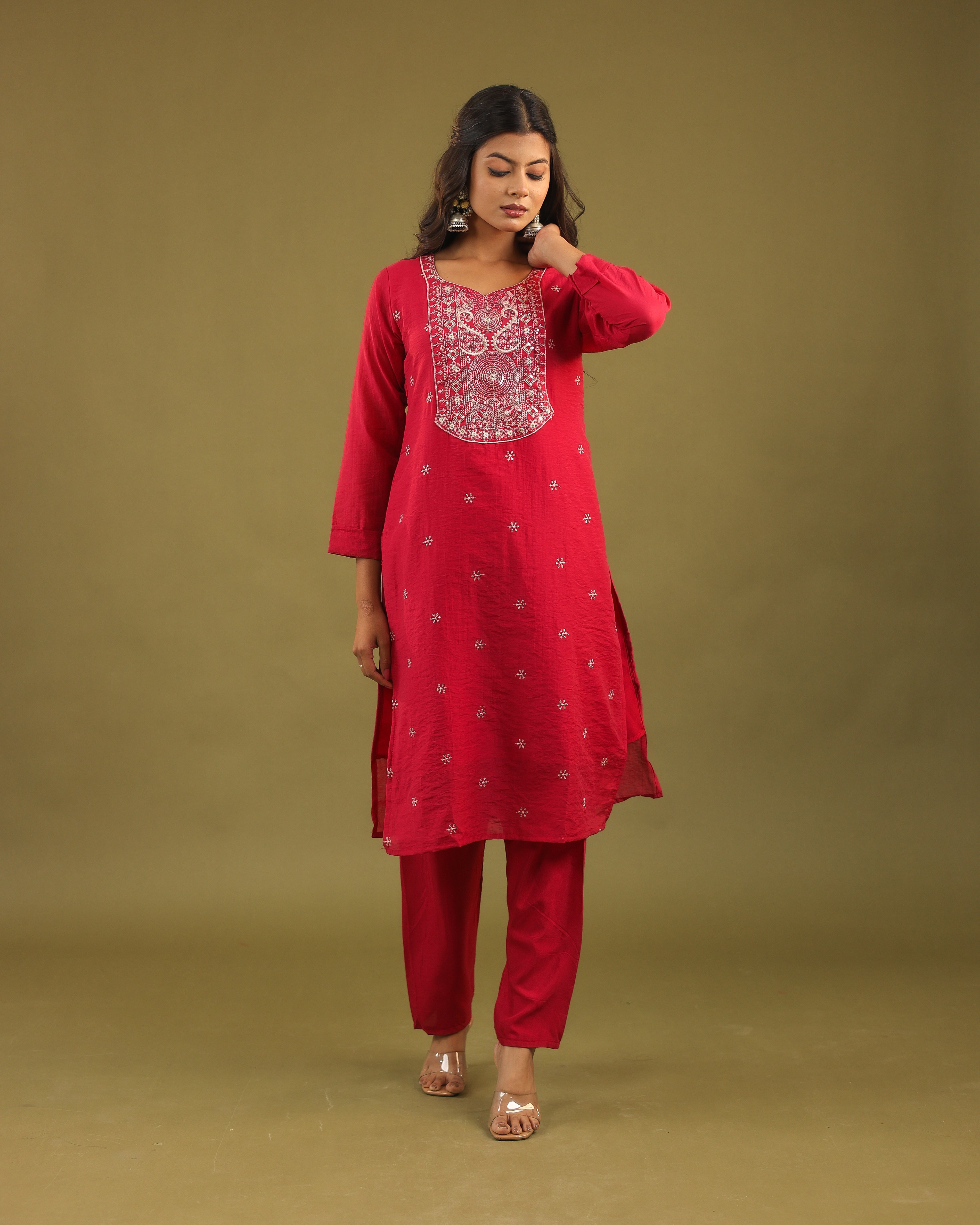 Graceful Radiance – Mul Chanderi Embroidered Suit Set