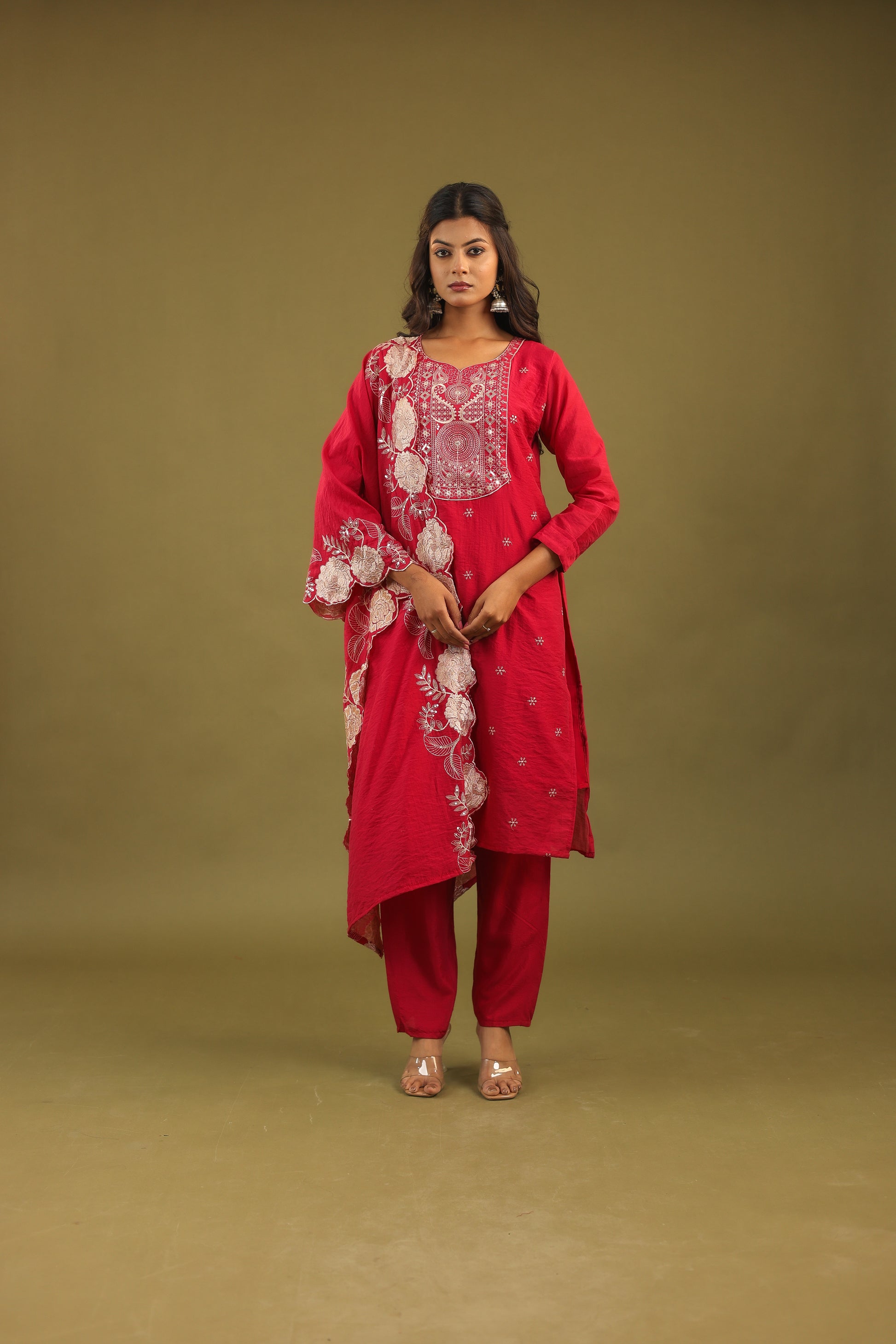 Graceful Radiance – Mul Chanderi Embroidered Suit Set