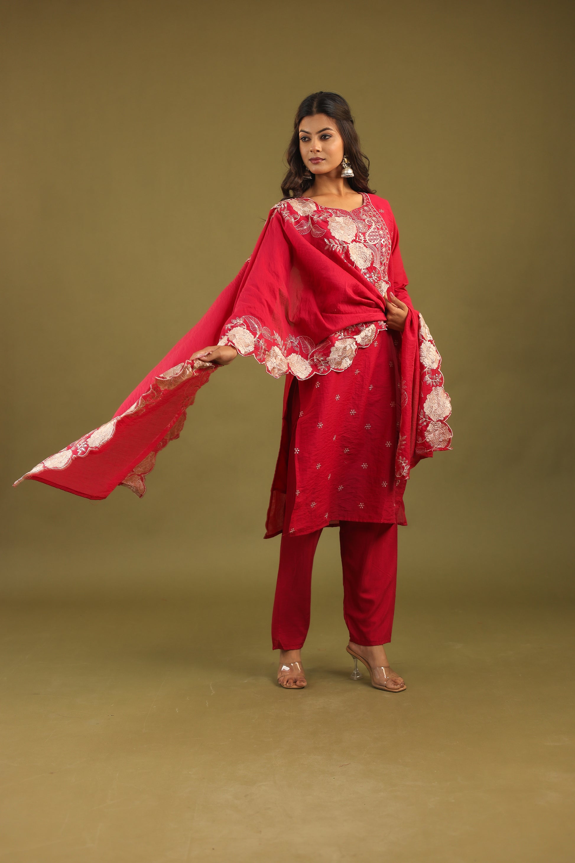 Graceful Radiance – Mul Chanderi Embroidered Suit Set