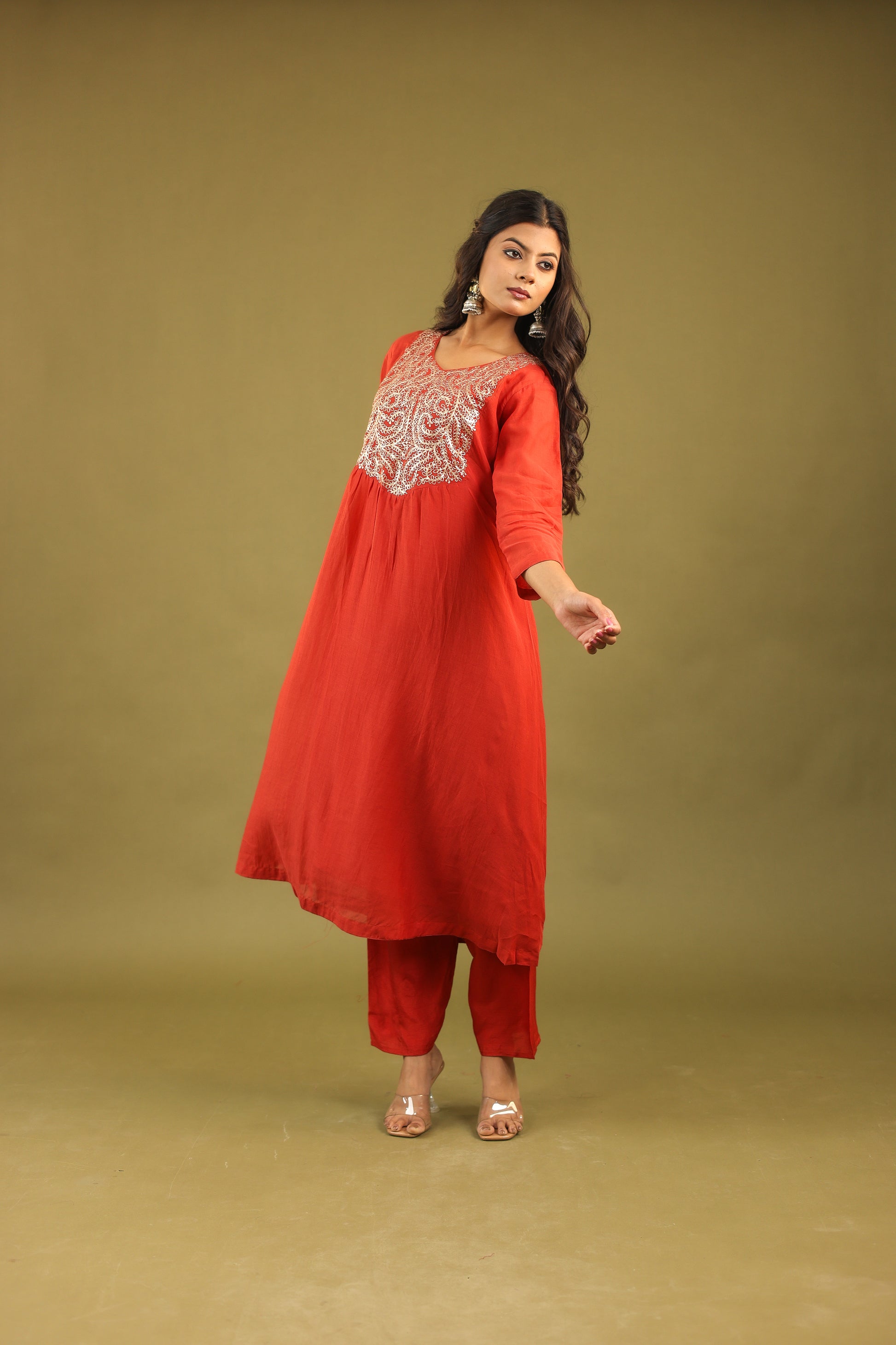 Graceful Radiance – Mul Chanderi Embroidered Suit Set