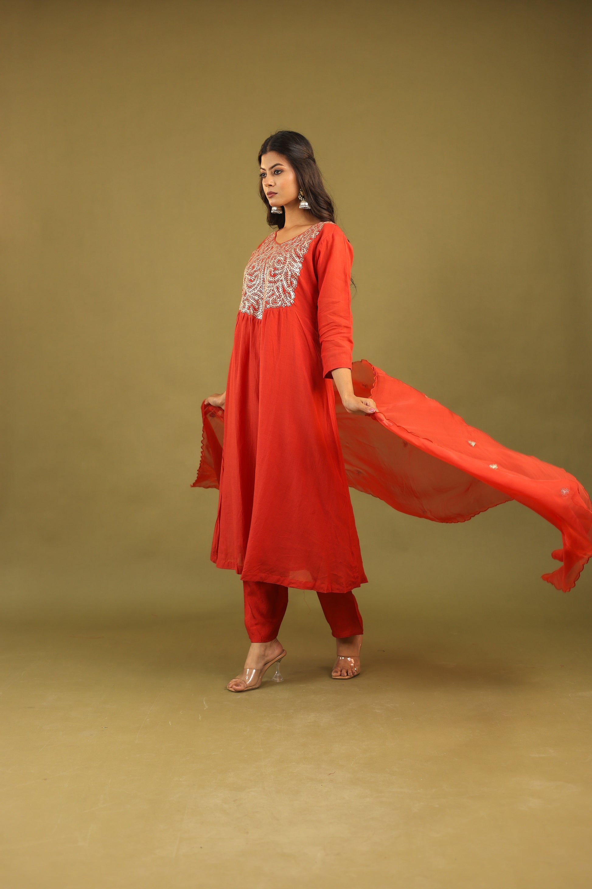 Graceful Radiance – Mul Chanderi Embroidered Suit Set