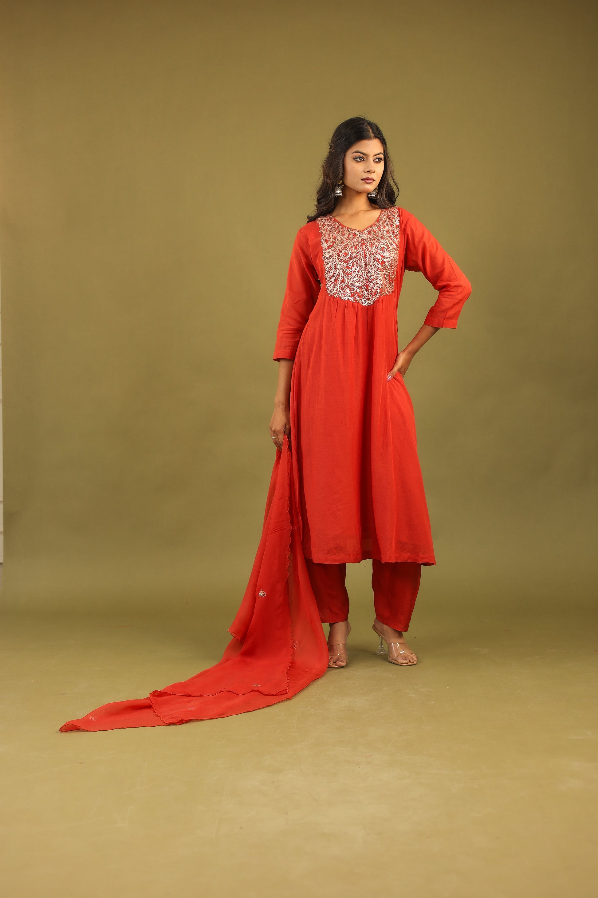 Graceful Radiance – Mul Chanderi Embroidered Suit Set