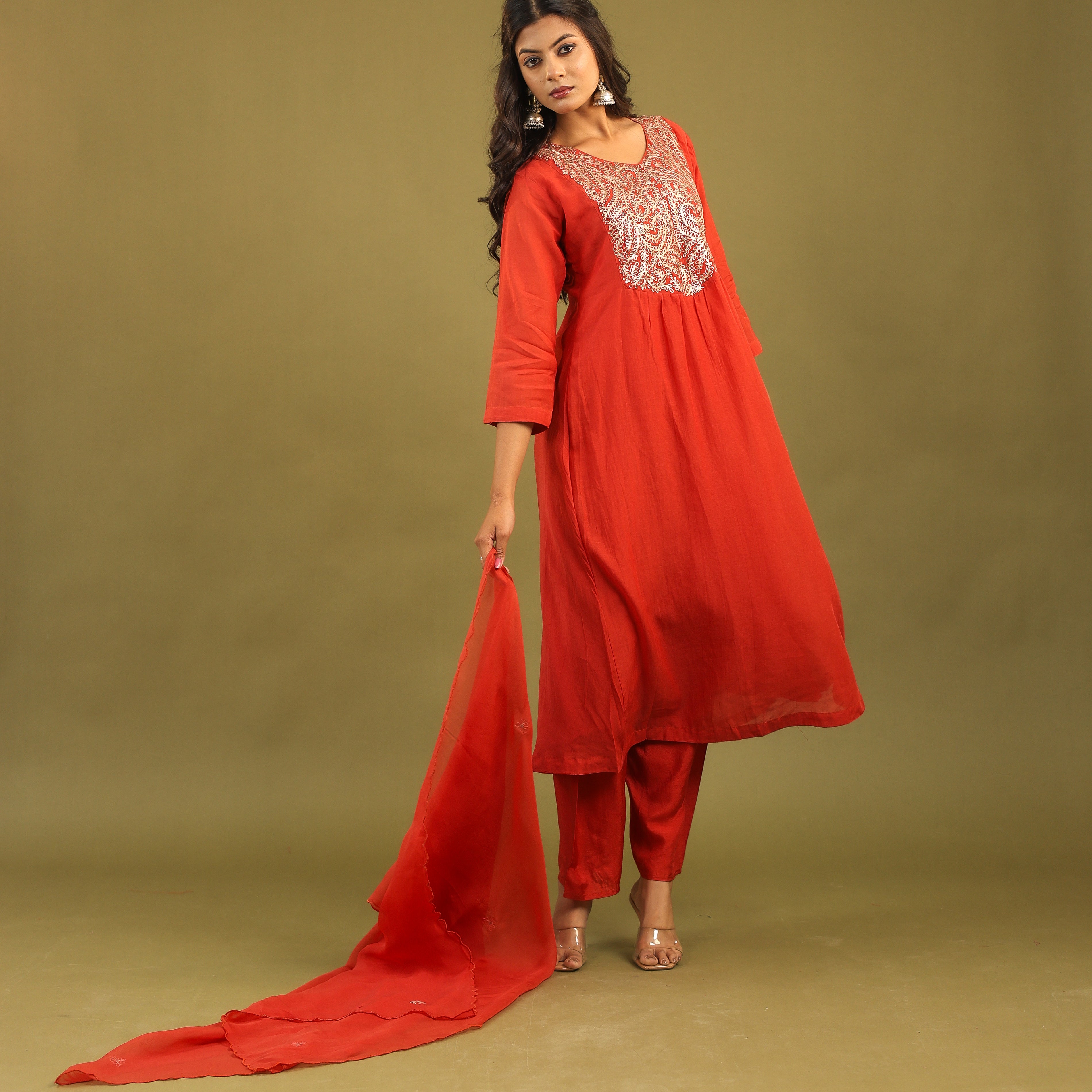 Graceful Radiance – Mul Chanderi Embroidered Suit Set