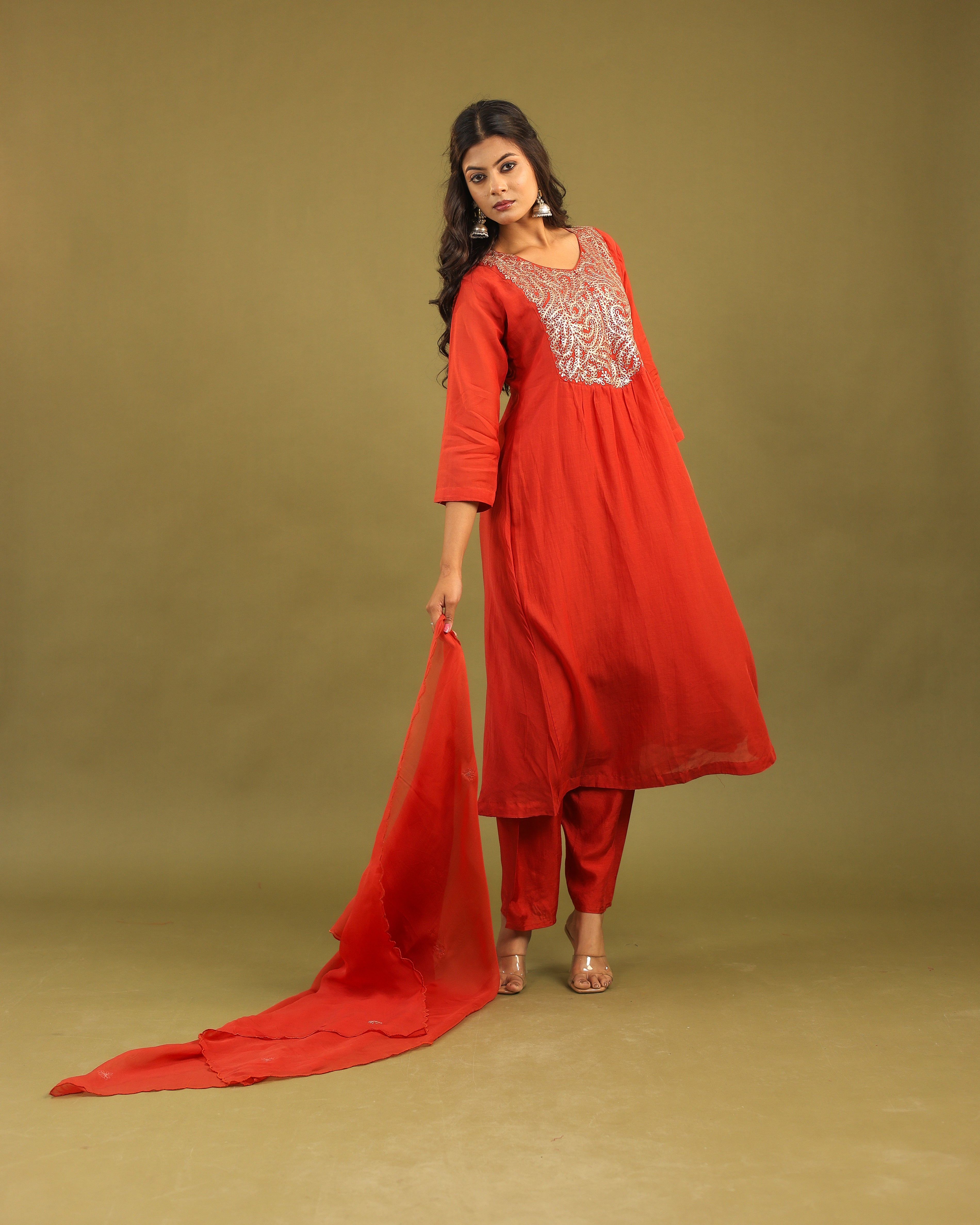 Graceful Radiance – Mul Chanderi Embroidered Suit Set