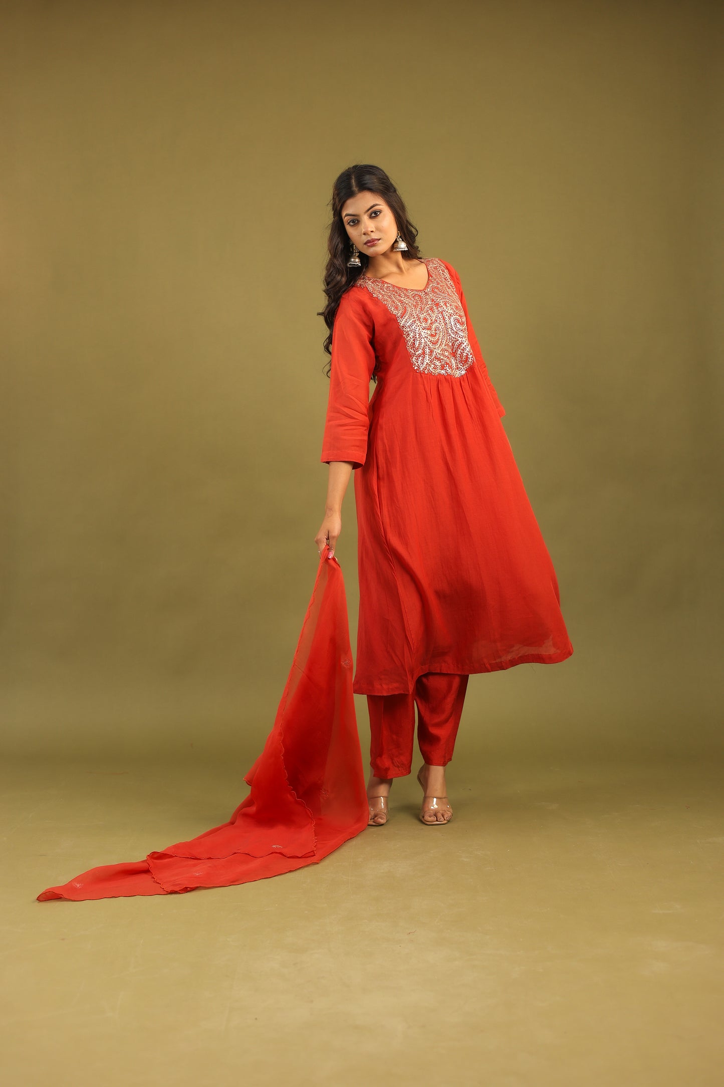 Graceful Radiance – Mul Chanderi Embroidered Suit Set