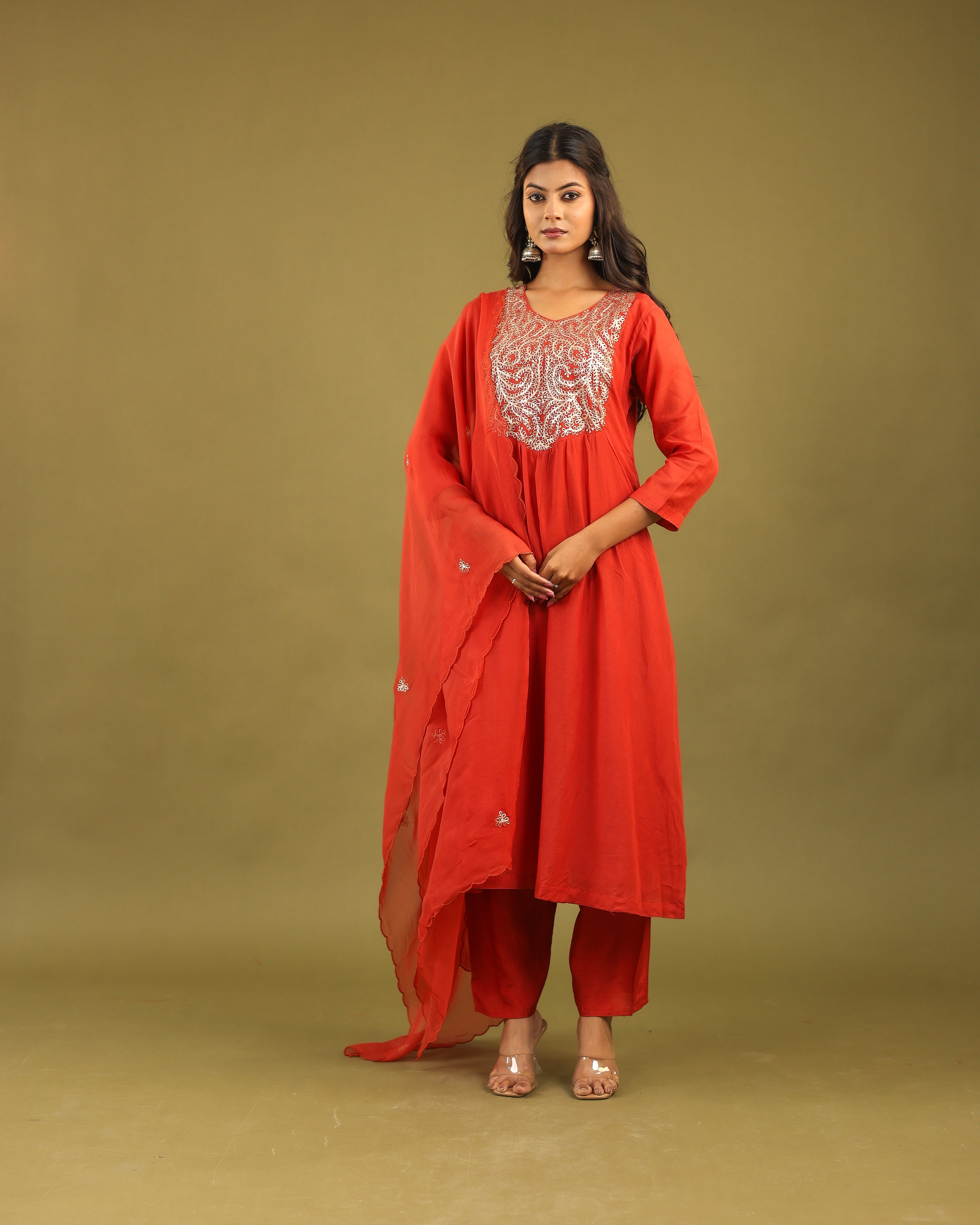 Graceful Radiance – Mul Chanderi Embroidered Suit Set