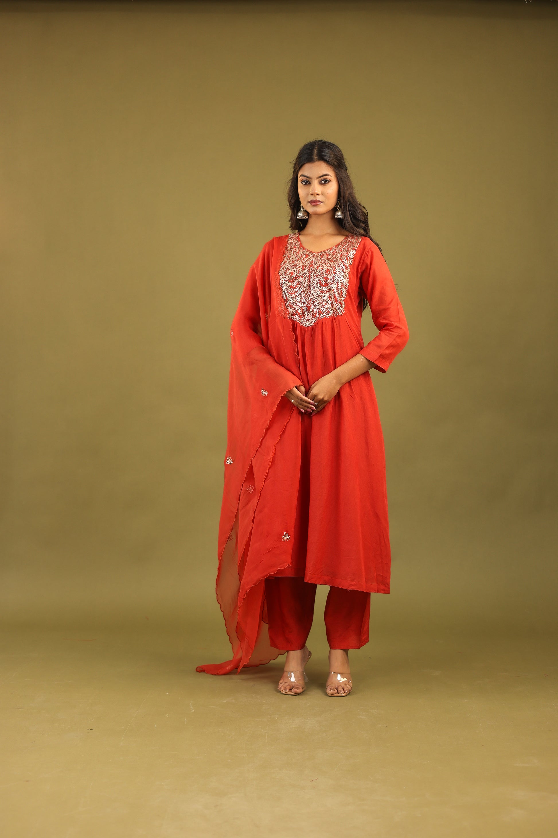 Graceful Radiance – Mul Chanderi Embroidered Suit Set